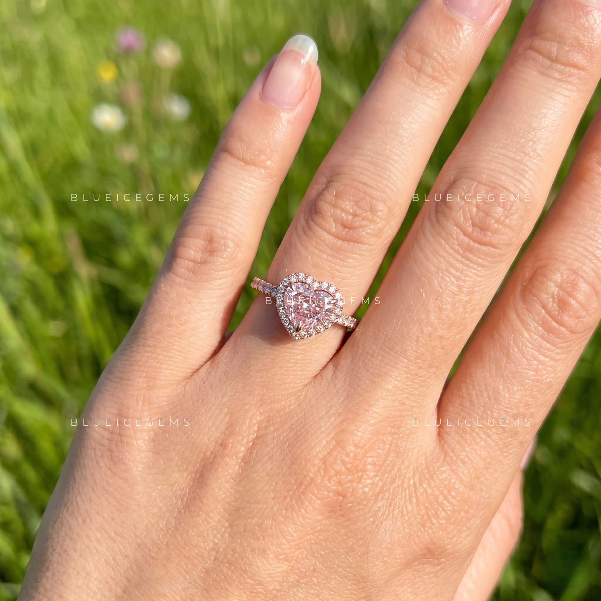 Blushing Radiance Heart Cut Halo Engagement Ring