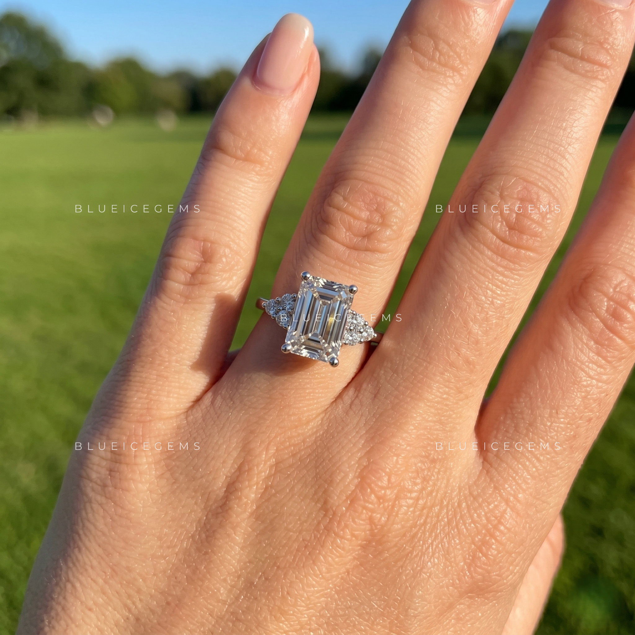 Regal Clarity Emerald Cut Accent Engagement Ring