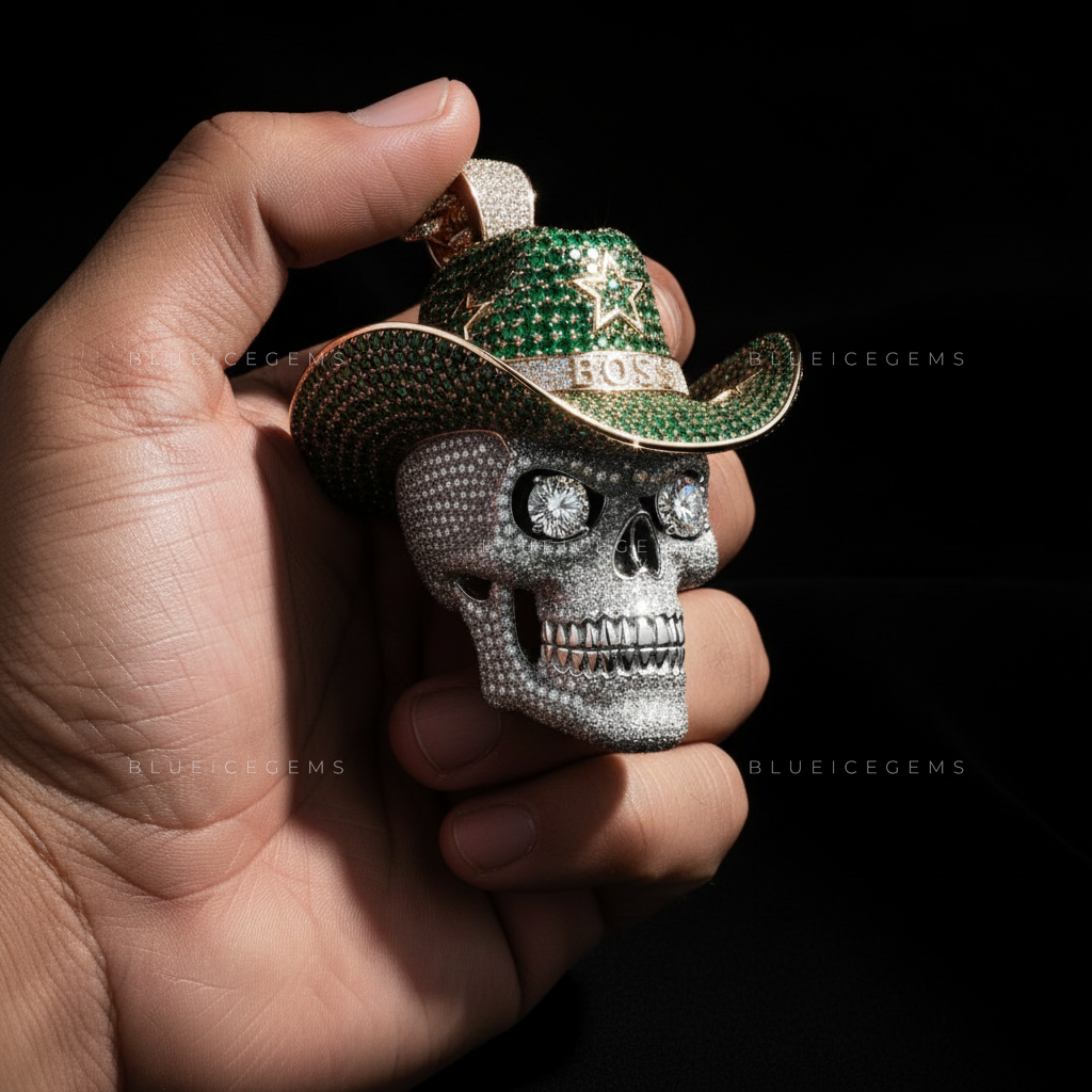 The "BOSS" Desperado: Emerald Cowboy Hat & Diamond Skull Sovereign