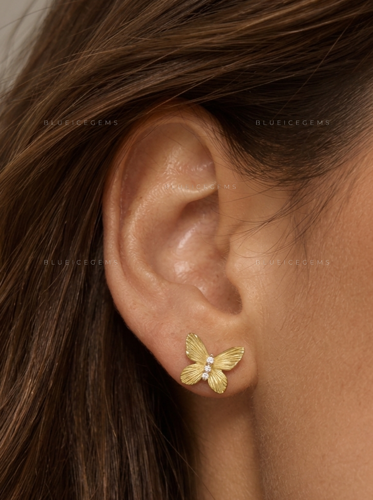Sculptural Butterfly Diamond Stud Earrings