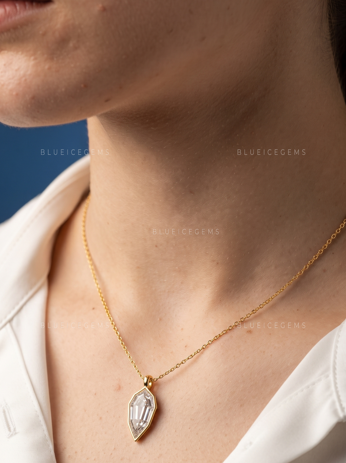 Pear Step Cut Solitaire Diamond Pendant