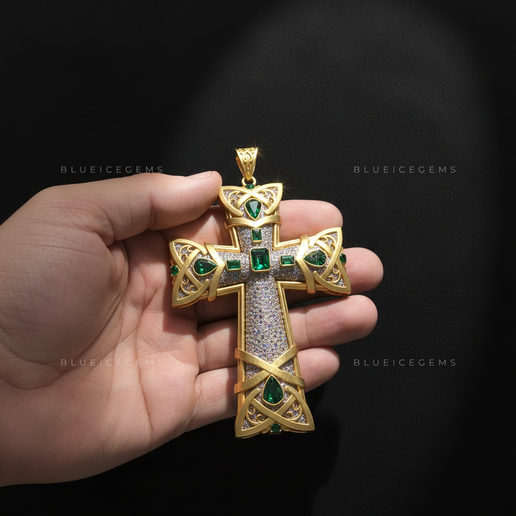 The "Emerald Cathedral" Cross: Celtic Filigree & Multi-Tone Mosaic Sovereign