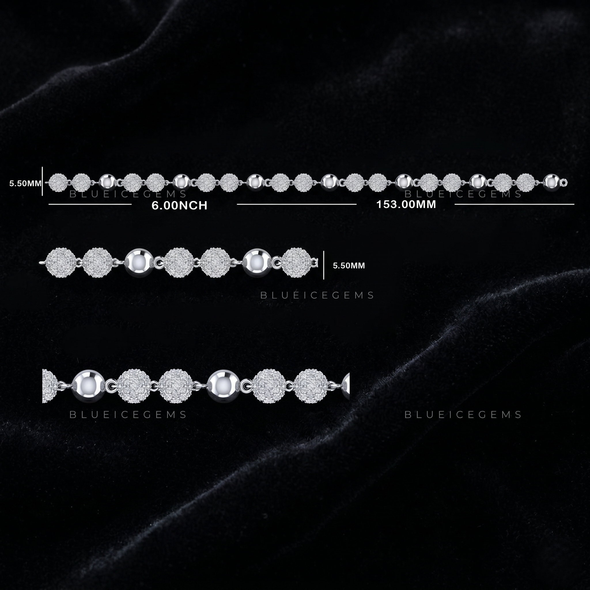 Spherical Brilliance Iced Bead High-Luster Statement Link