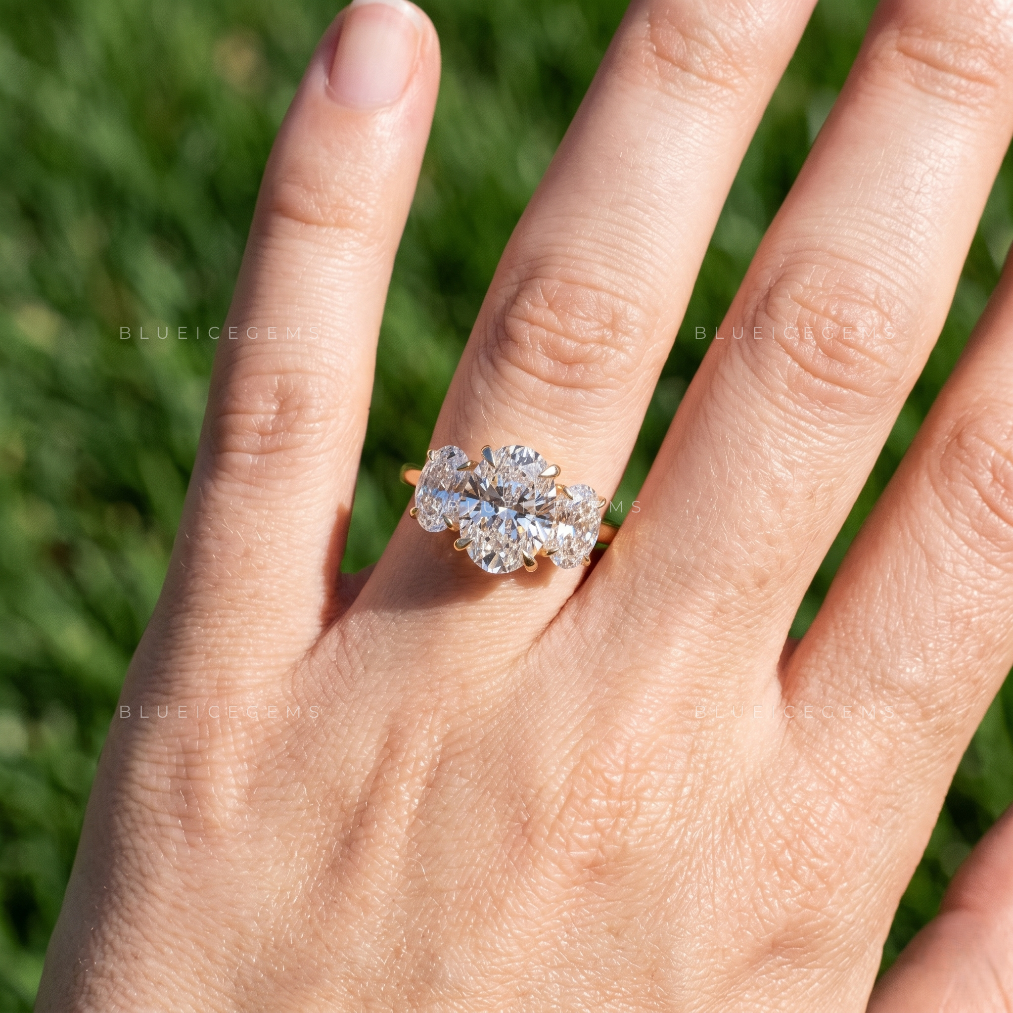 Ultra-Luxe Three-Stone Oval Diamond Proposal Band for Her