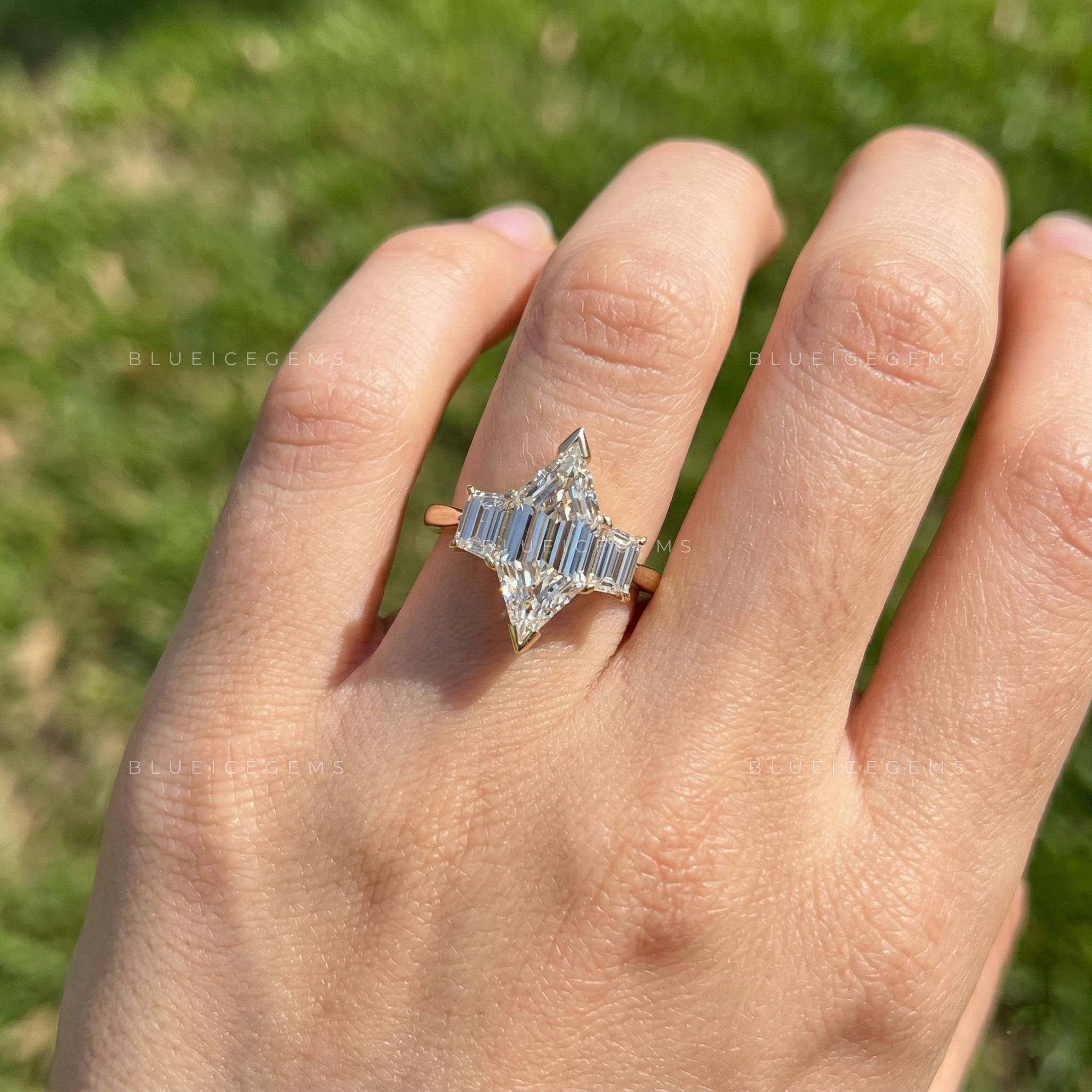 Architectural Elegance Hexagon and Trapezoid Step Cut Trilogy Ring