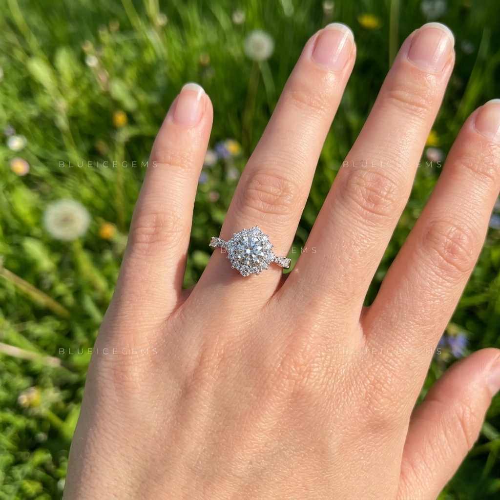 Enchanted Floral Round Brilliant Cut Artisan Heirloom Engagement Ring