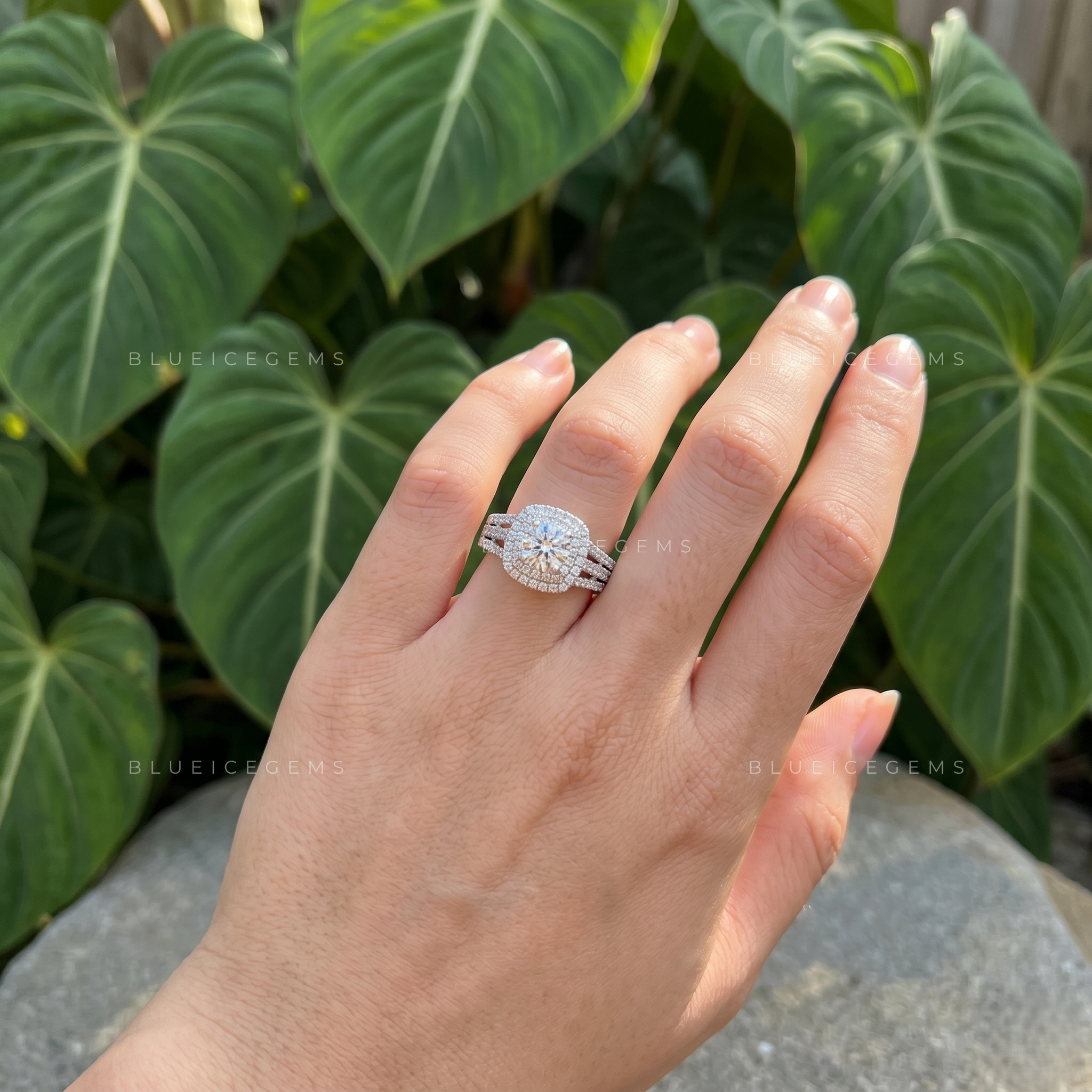 Celestial Elegance Round Brilliant Cut Halo Pave Engagement Ring