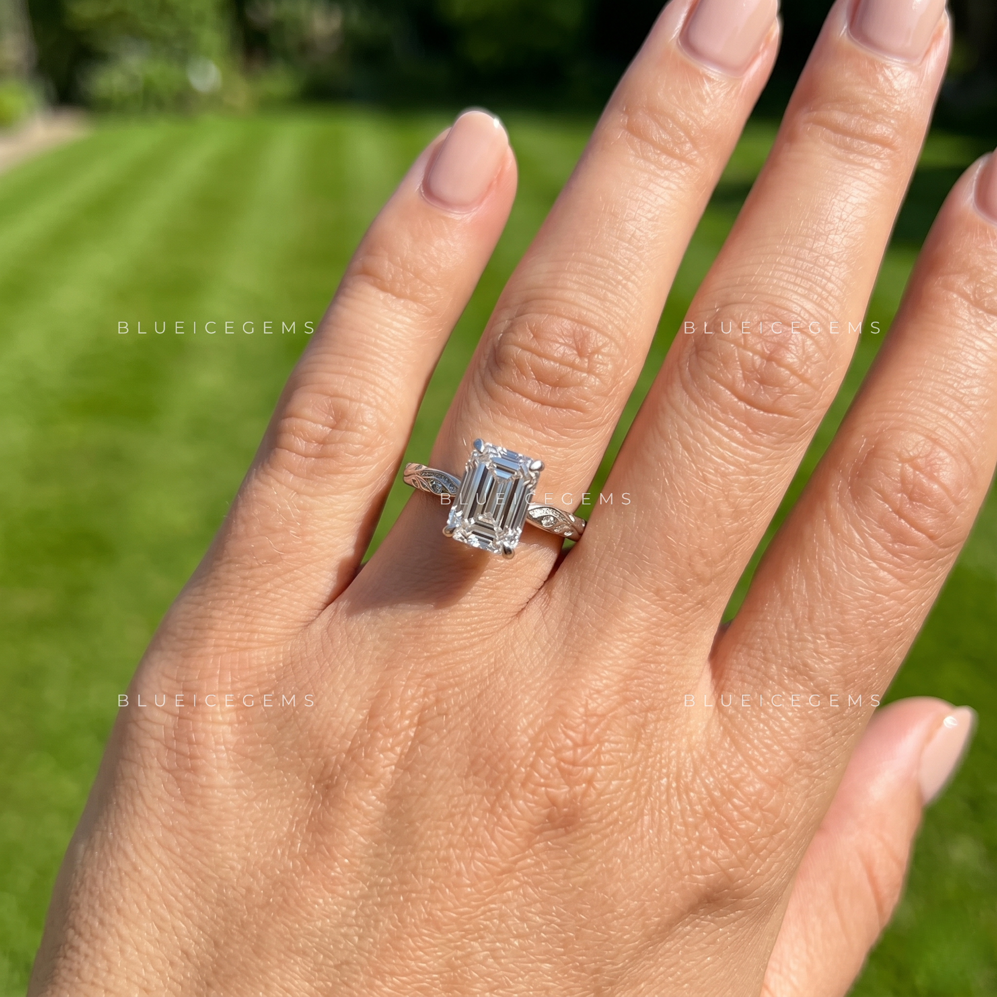 Opulent Clarity Emerald Cut Accent Engagement Ring