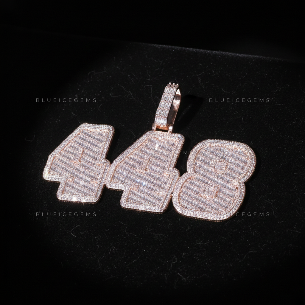 "448" Custom Iced-Out Block Number Pendant