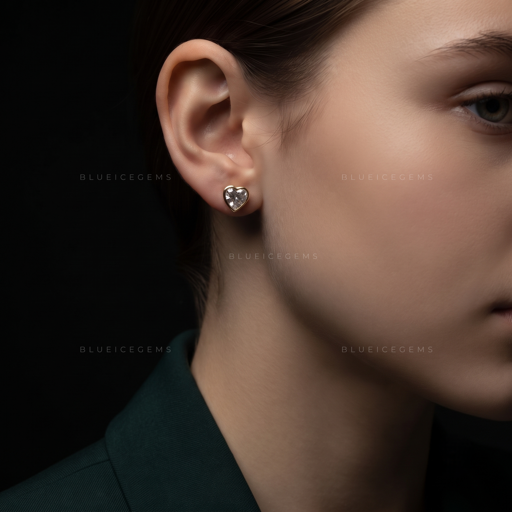 Amora Heart-Cut Lab-Grown Diamond Bezel Stud Earrings