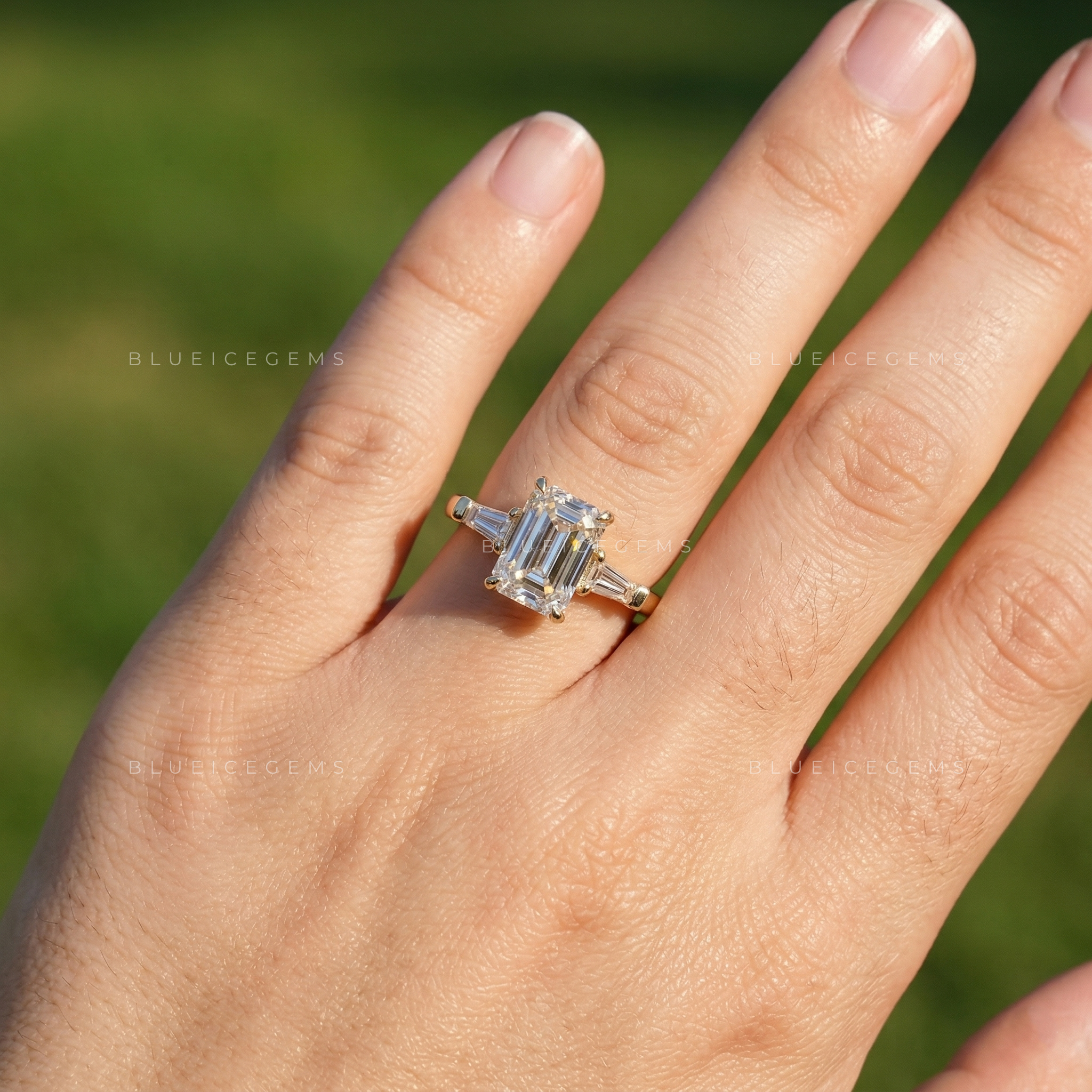 Vintage Sophistication Emerald and Tapered Baguette Trilogy Ring