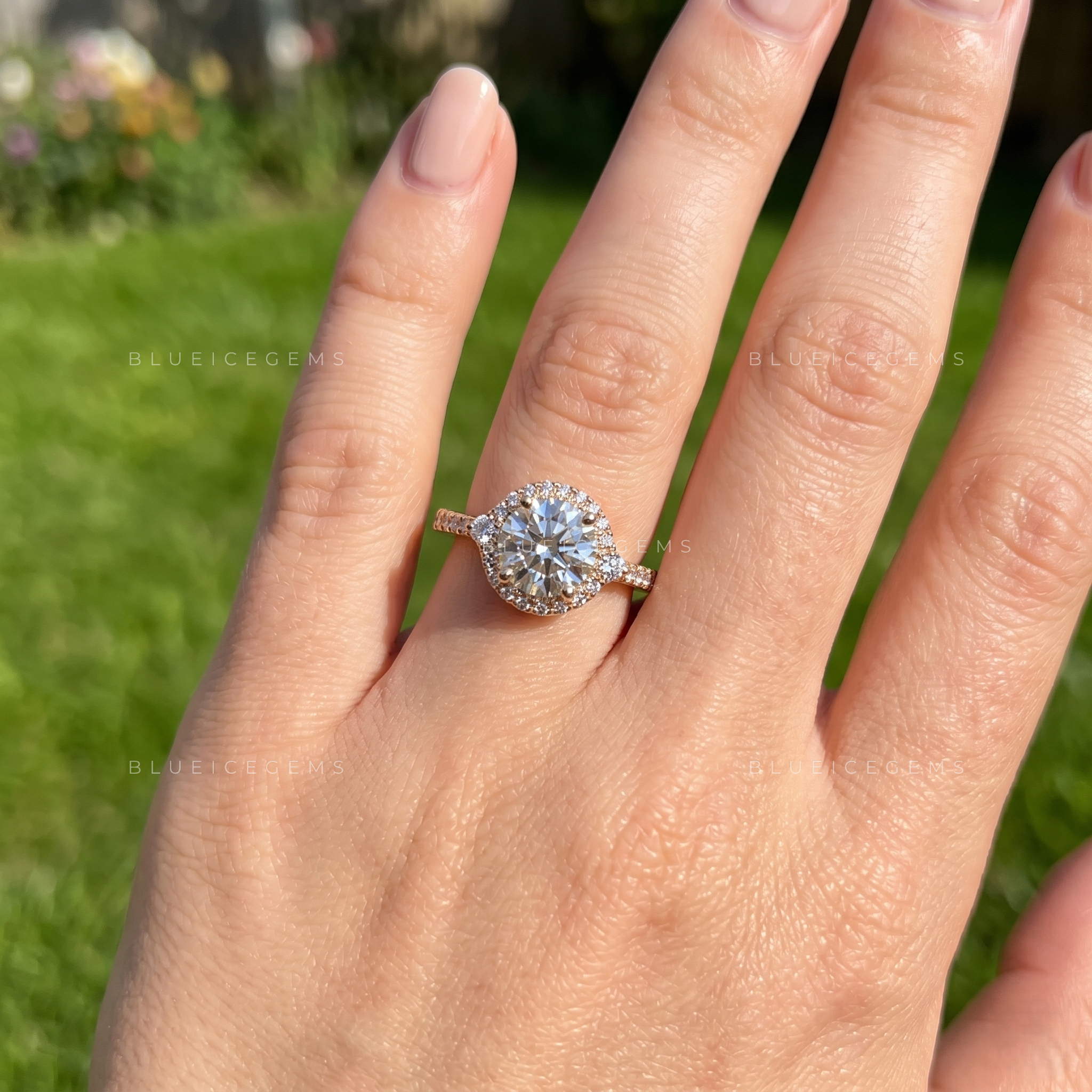 Celestial Sparkle Round Brilliant Cut Halo Tapered Pave Engagement Ring