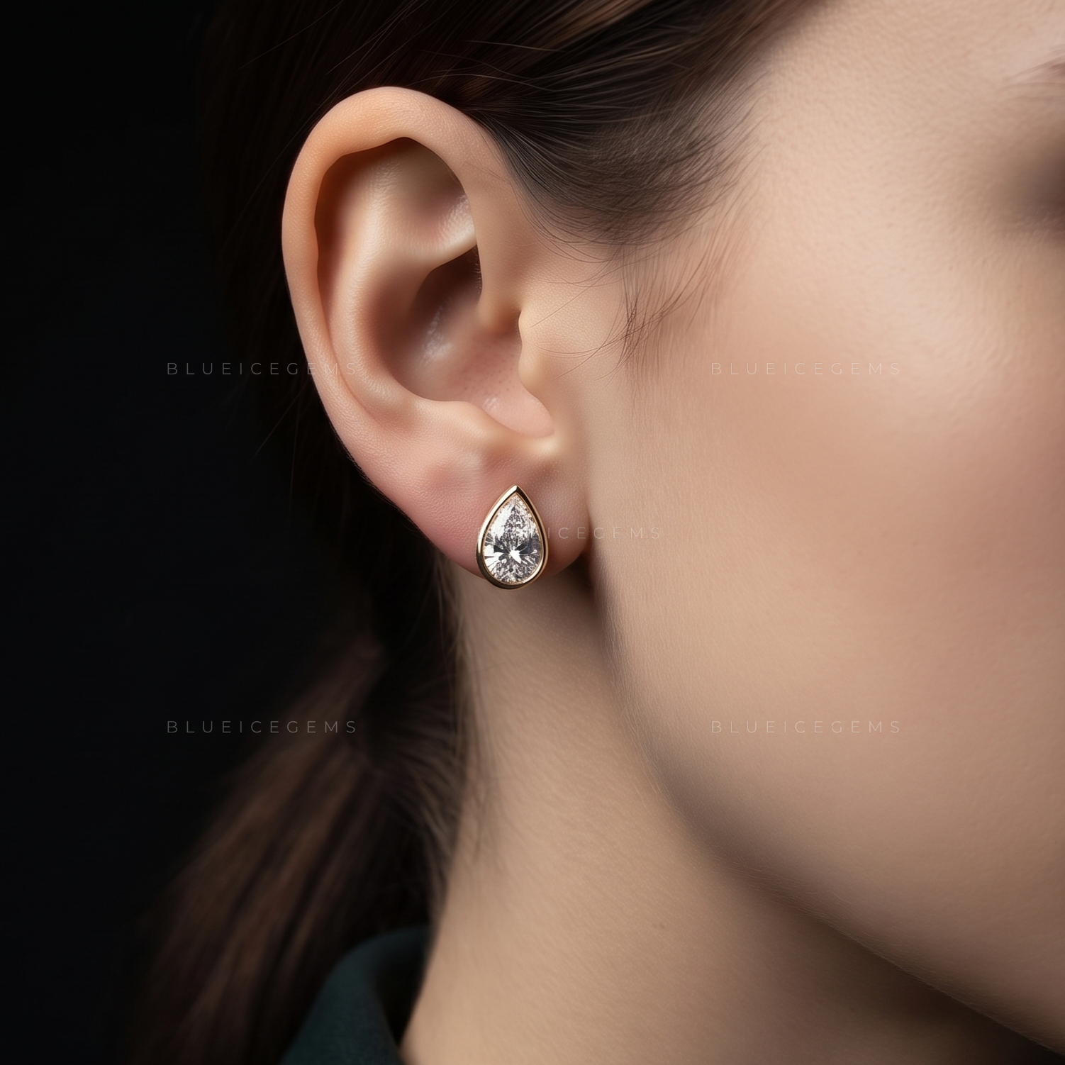 Serenelle Pear-Cut Lab-Grown Diamond Bezel Stud Earrings