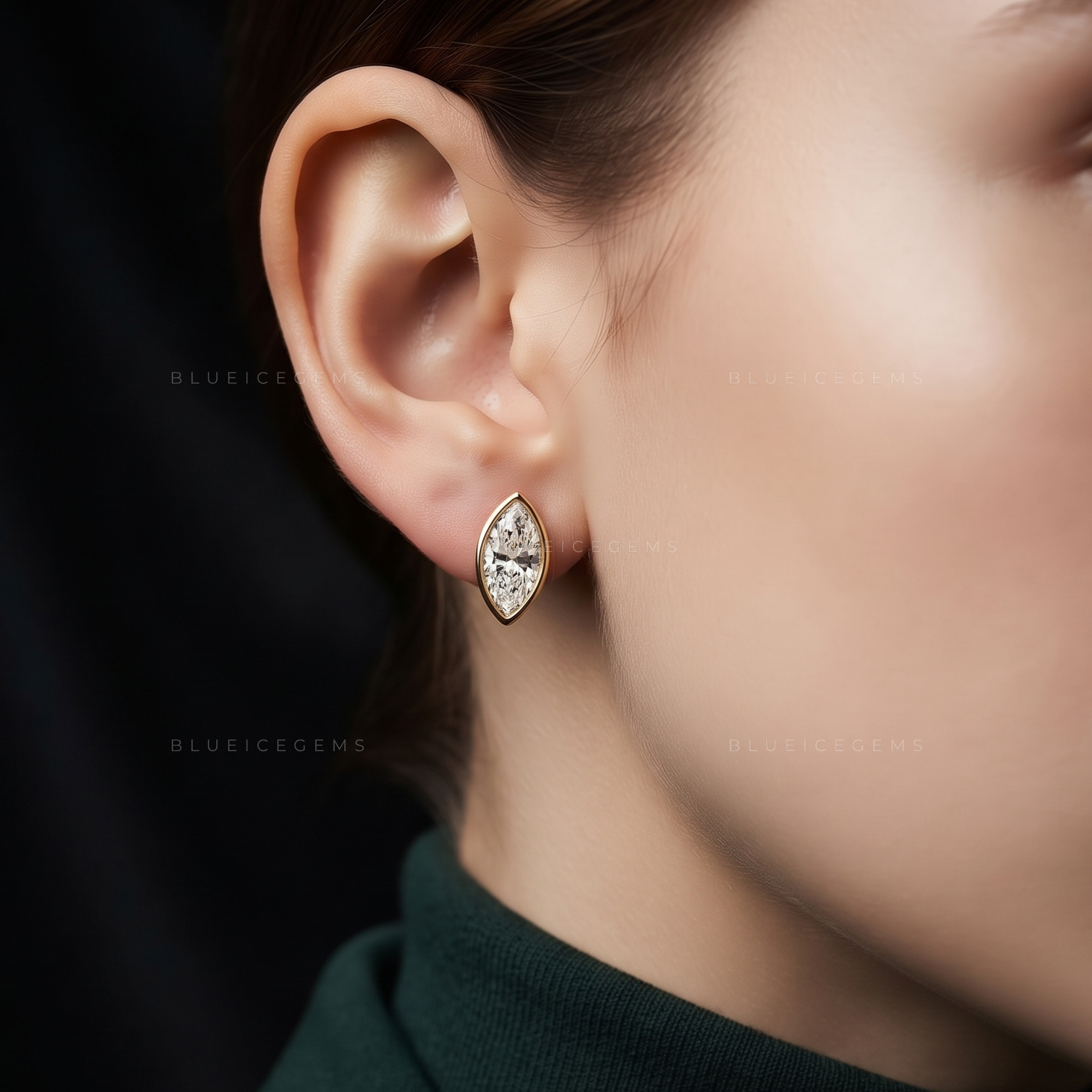 Elysian Marquise-Cut Diamond Bezel Stud Earrings
