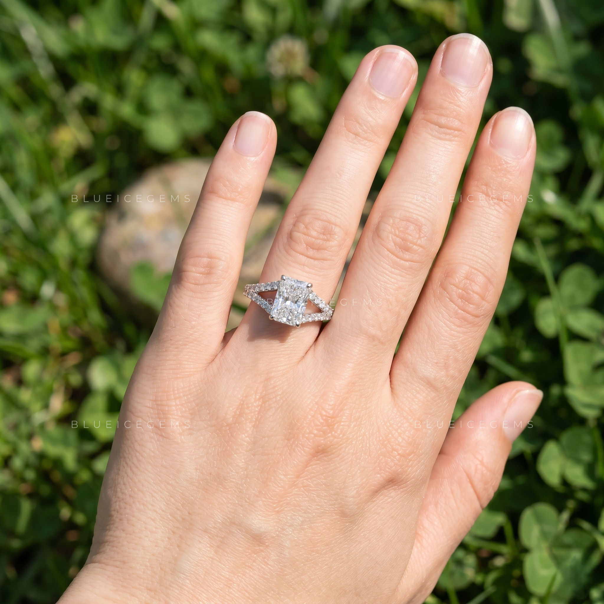 Sophisticated Radiant Brilliant Cut Cathedral Split Shank Statement Ring