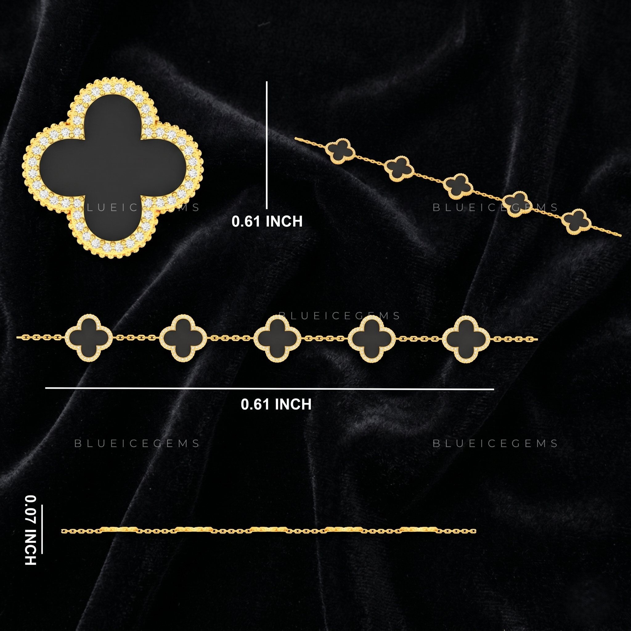 Midnight Fortune Iced Clover Link Statement Bracelet
