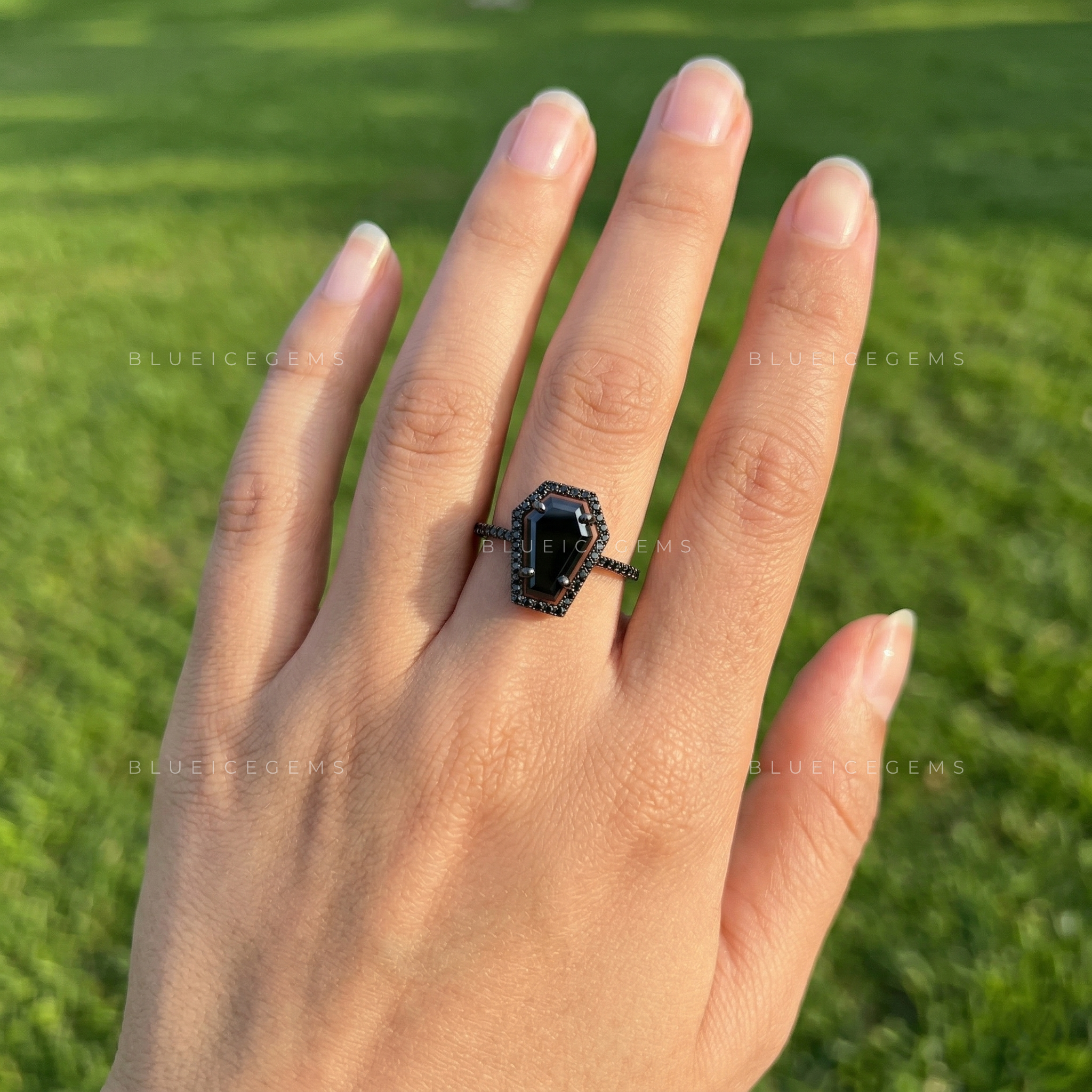 Midnight Noir Grand Coffin Cut Black Diamond Monochromatic Ring