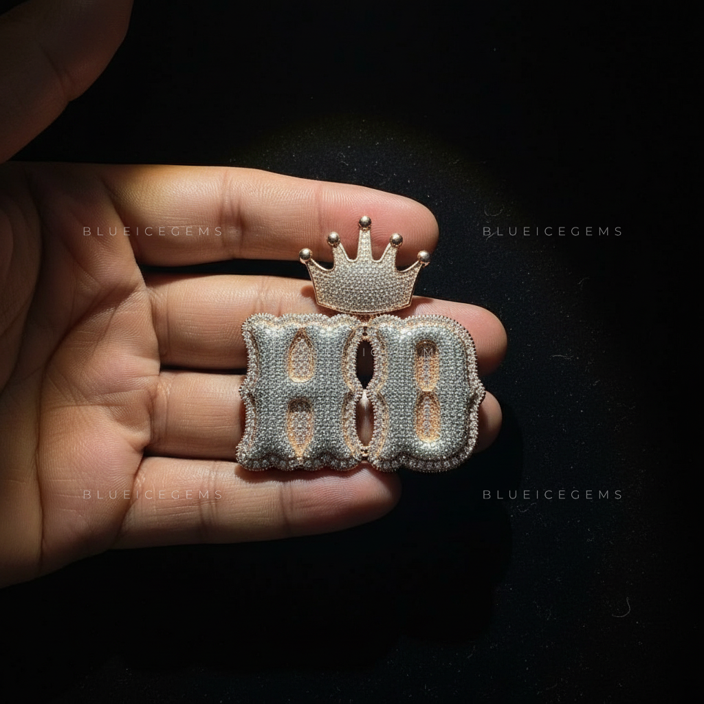 The "HB" Royal Monogram: Crown-Topped 3D Gothic Bubble Pendant