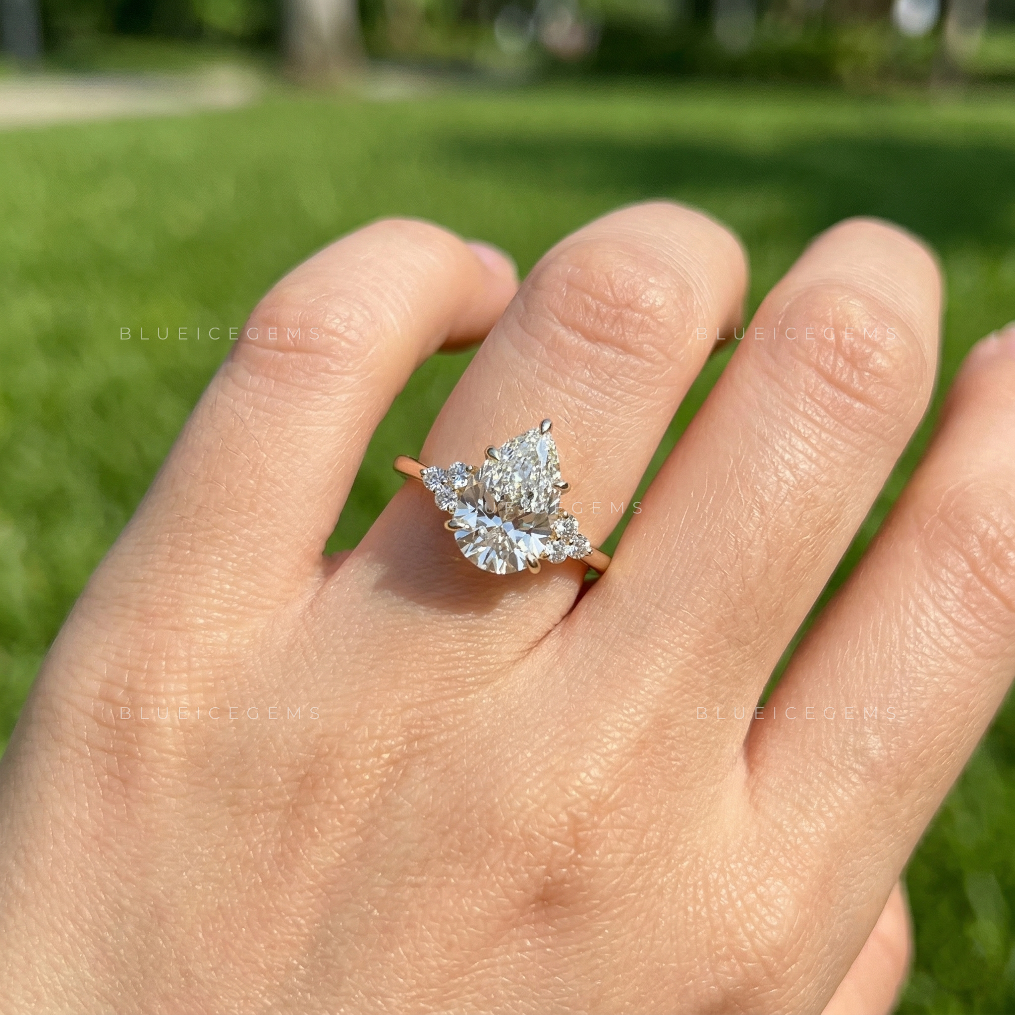 Graceful Radiance Pear Cut Hidden Accent Engagement Ring