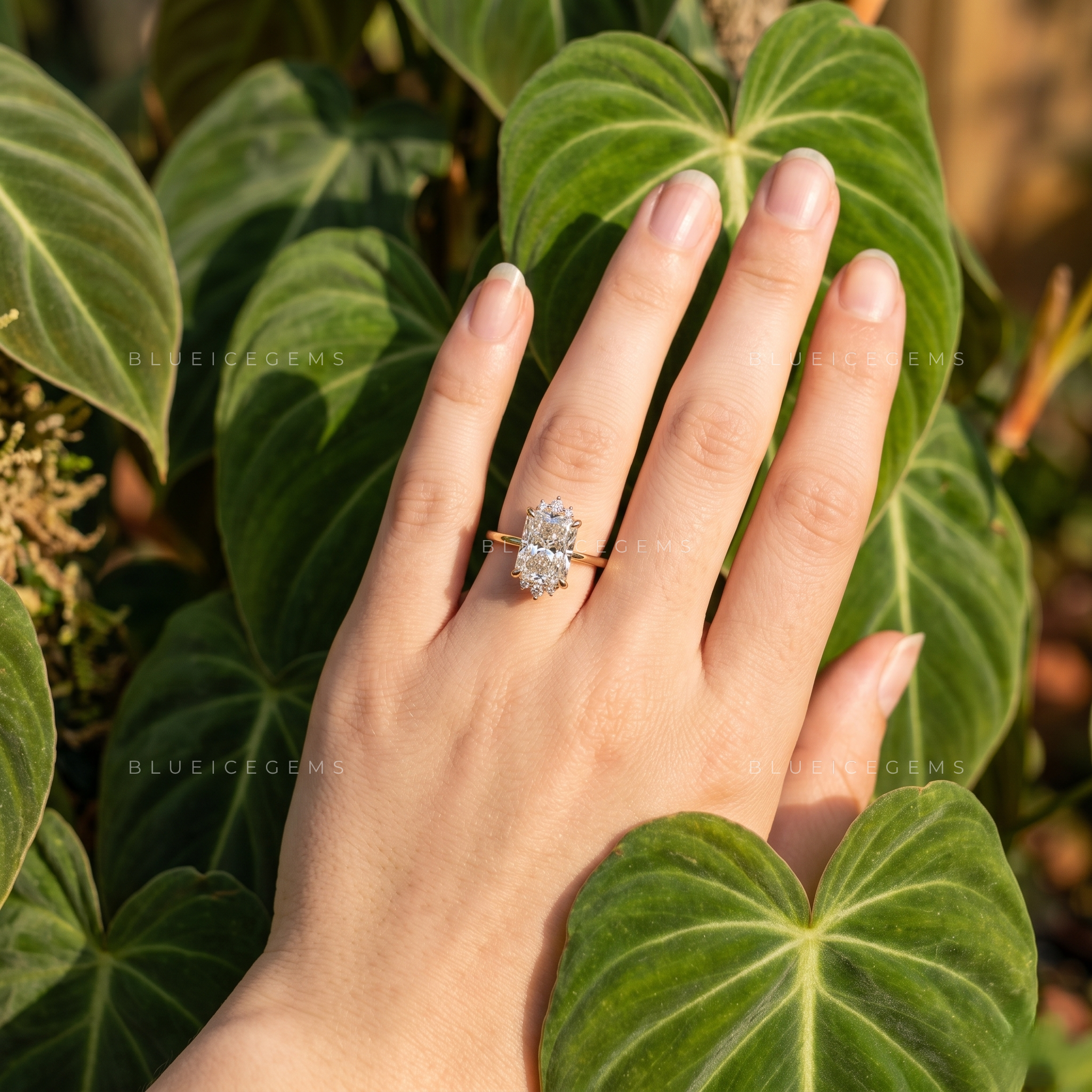 Exquisite Sparkle Elongated Radiant Cut Cluster Solitaire Engagement Ring