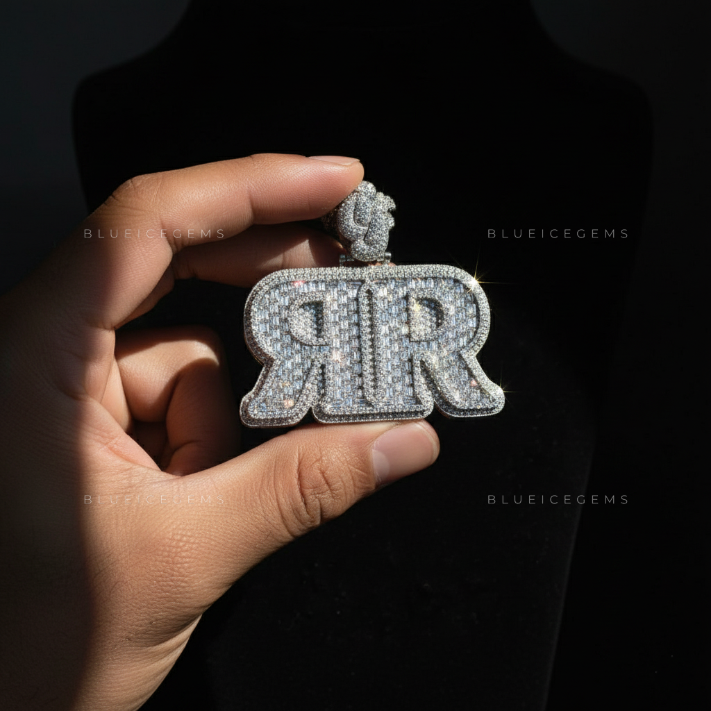The "DOUBLE R" Elite: Mirror-Image Baguette Mosaic & Knotted Iced-Out Bail