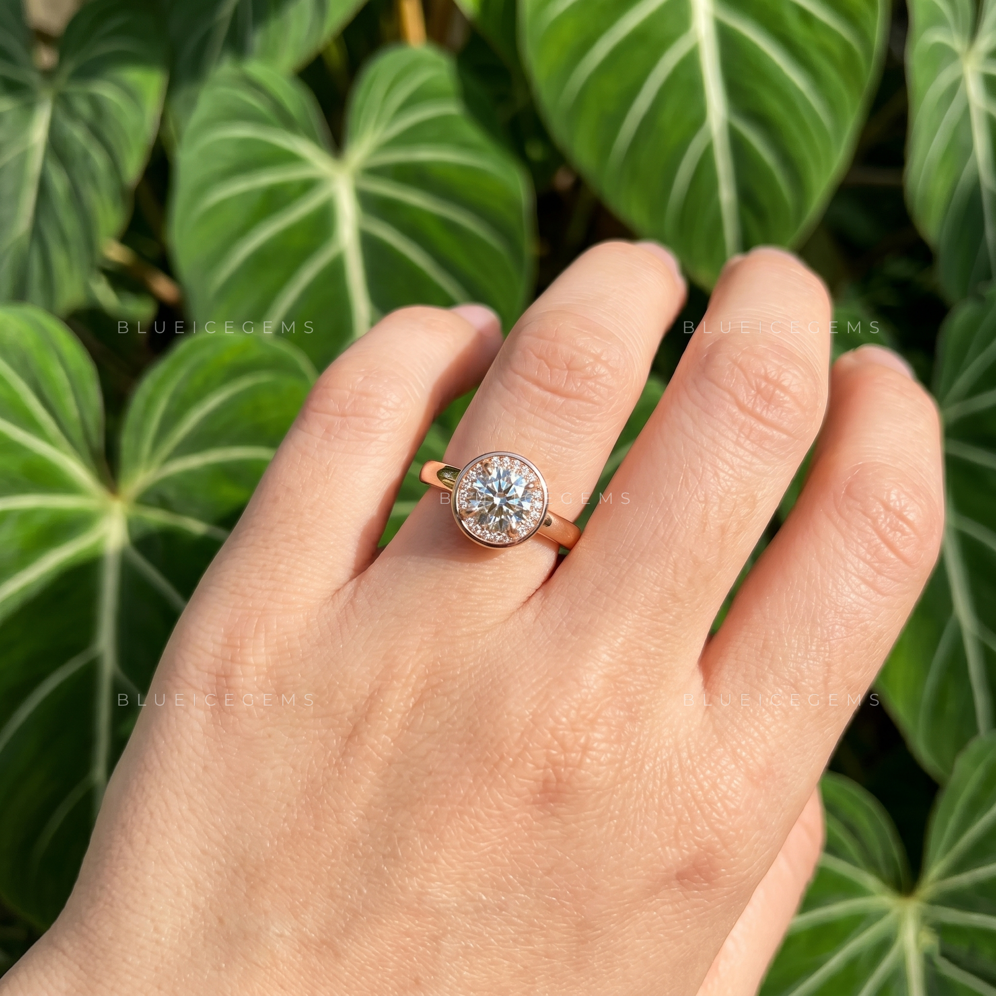 Vintage Radiance Round Cut Bezel Halo Engagement Ring