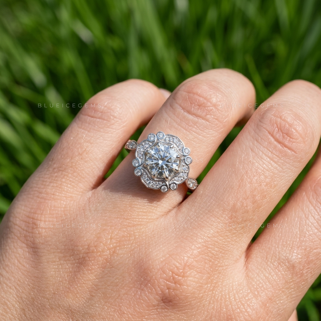 Octagonal Geometric Art Deco Heirloom Engagement Ring