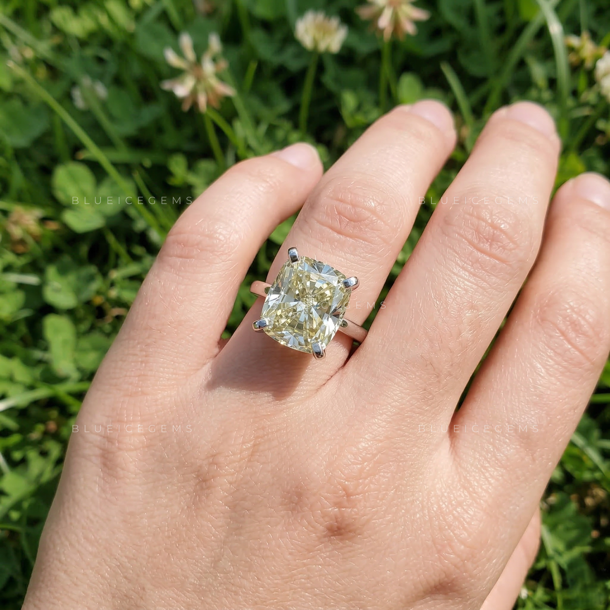 Solace Sun Cushion Cut Light Yellow Solitaire Ring