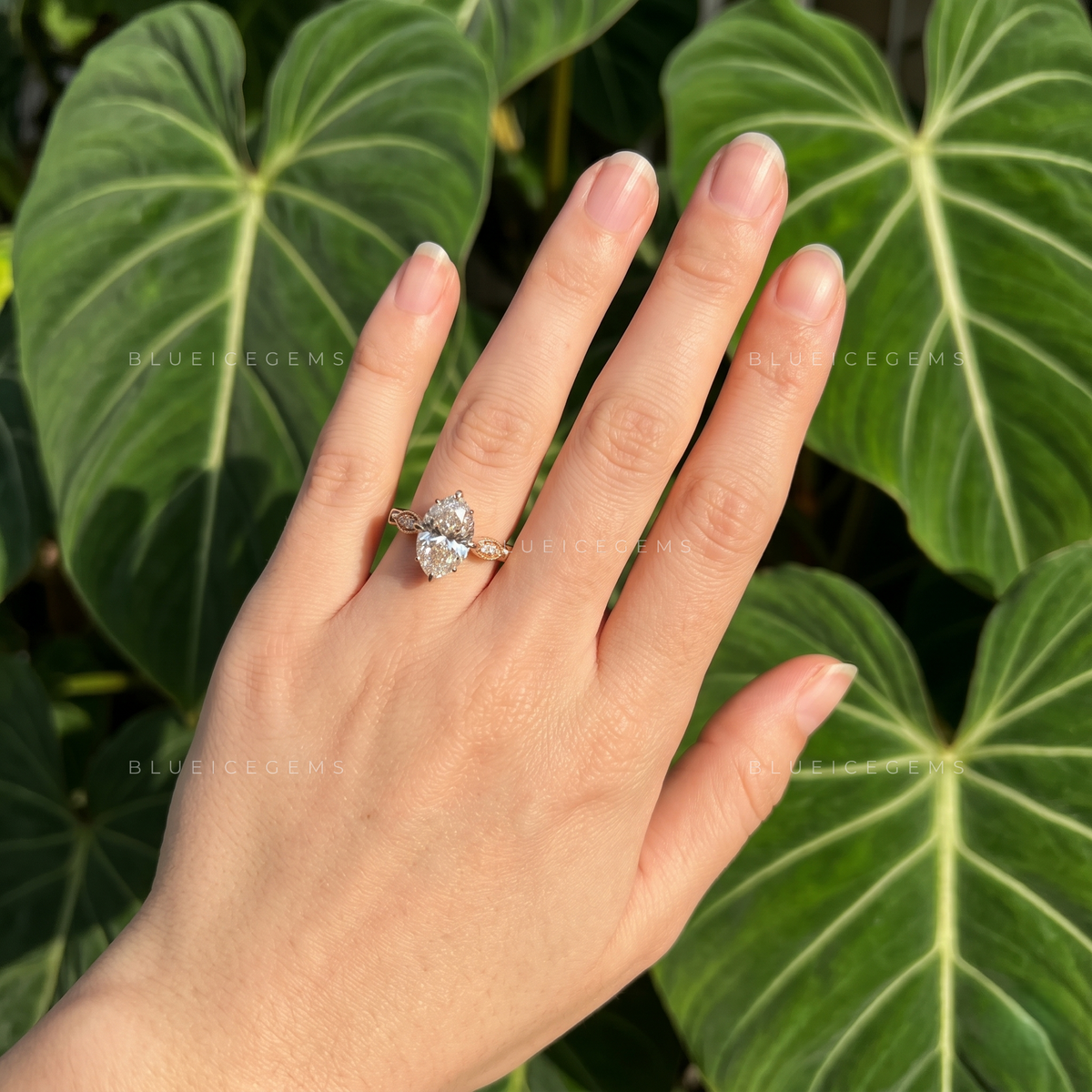 Vintage Inspired Oval Cut Compass Prong Engagement Ring with Diamond Accents