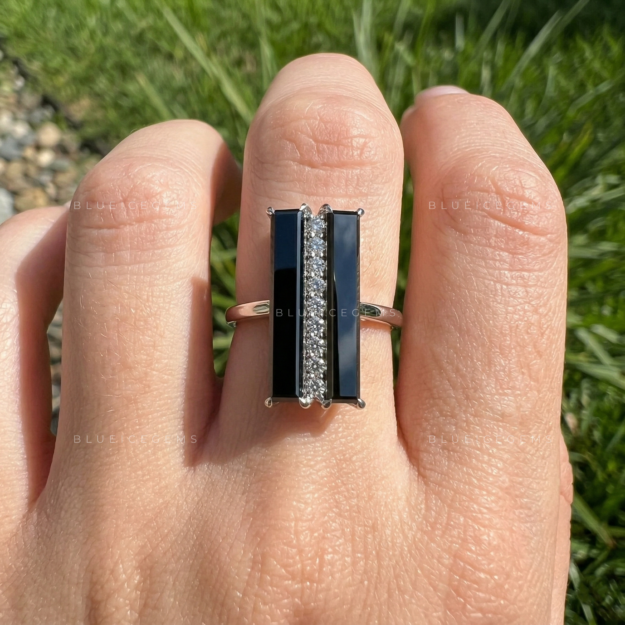 Midnight Noir Baguette Black Moissanite Statement Ring