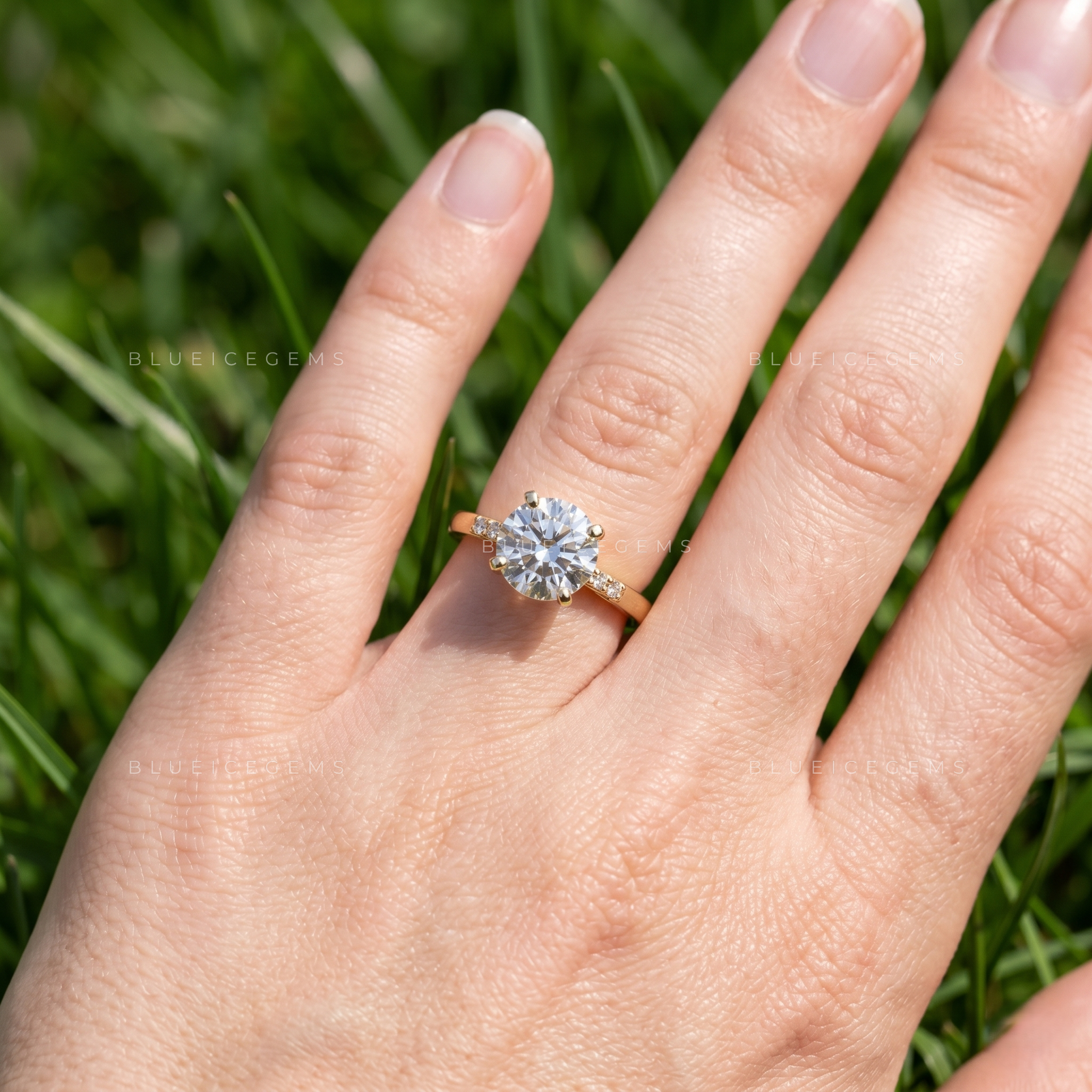 Celestial Shimmer Round Brilliant Pavé Accent Engagement Ring
