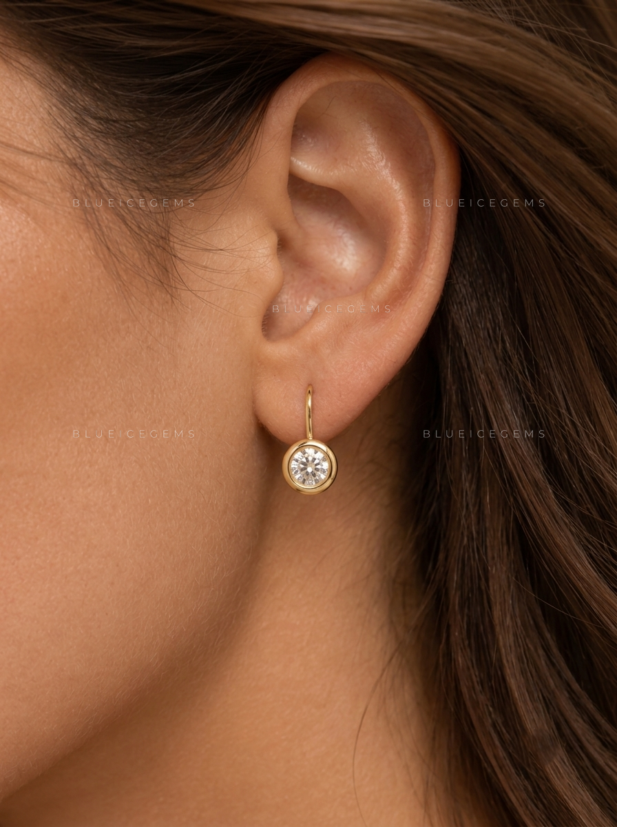 Round Diamond Bezel Drop Earrings