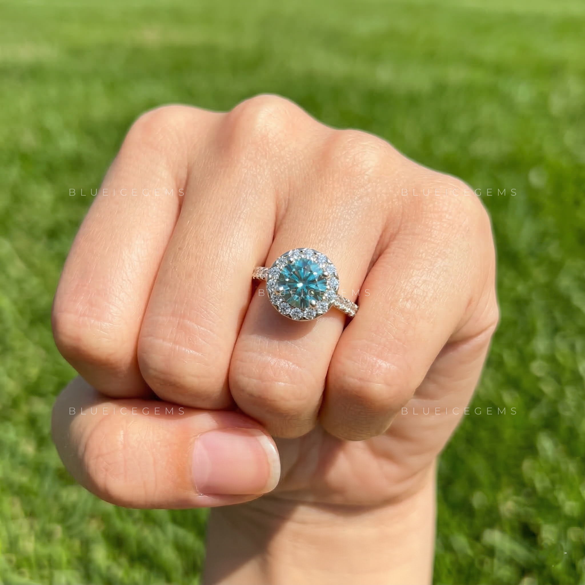 Oceanic Brilliance Round Cut Cathedral Halo Ring