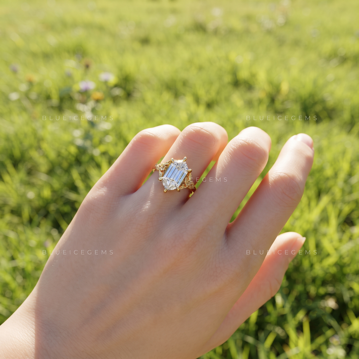 Elongated Hexagon Ivy Elegance Engagement Ring