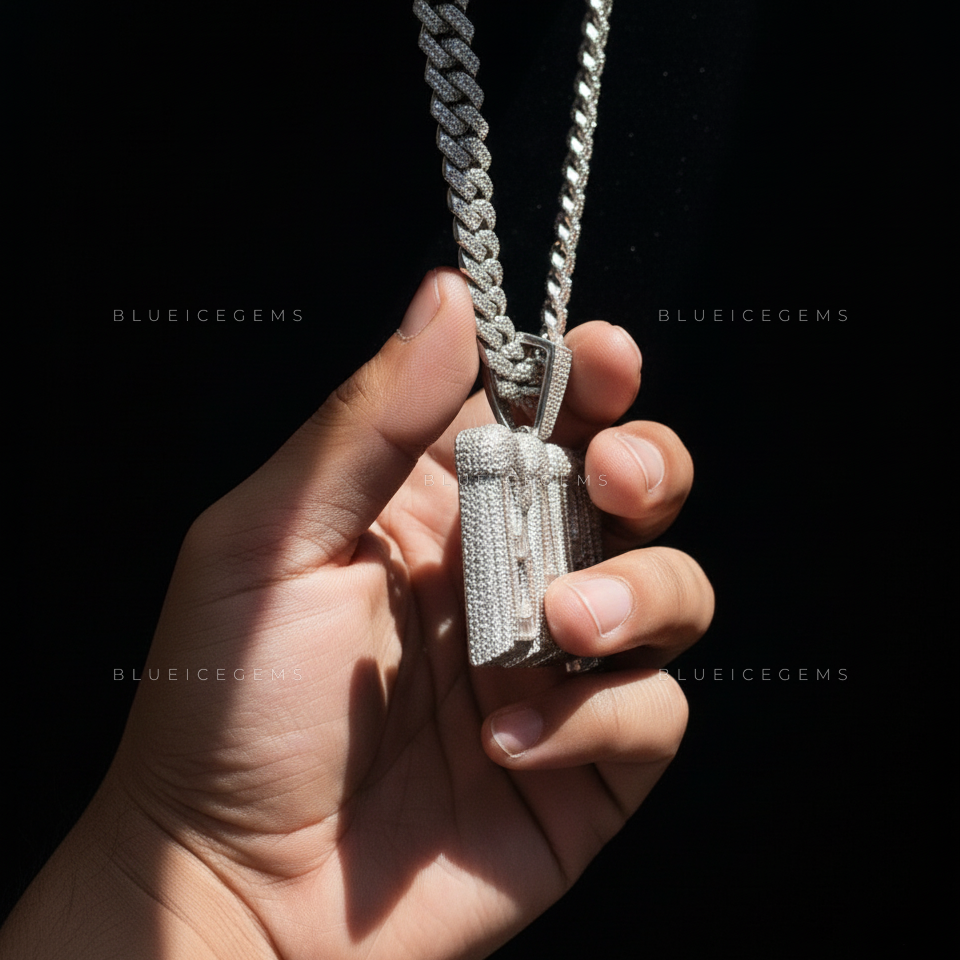 The "BABY" Arctic Freeze: Baguette Mosaic & Snow-Capped 3D Block Pendant