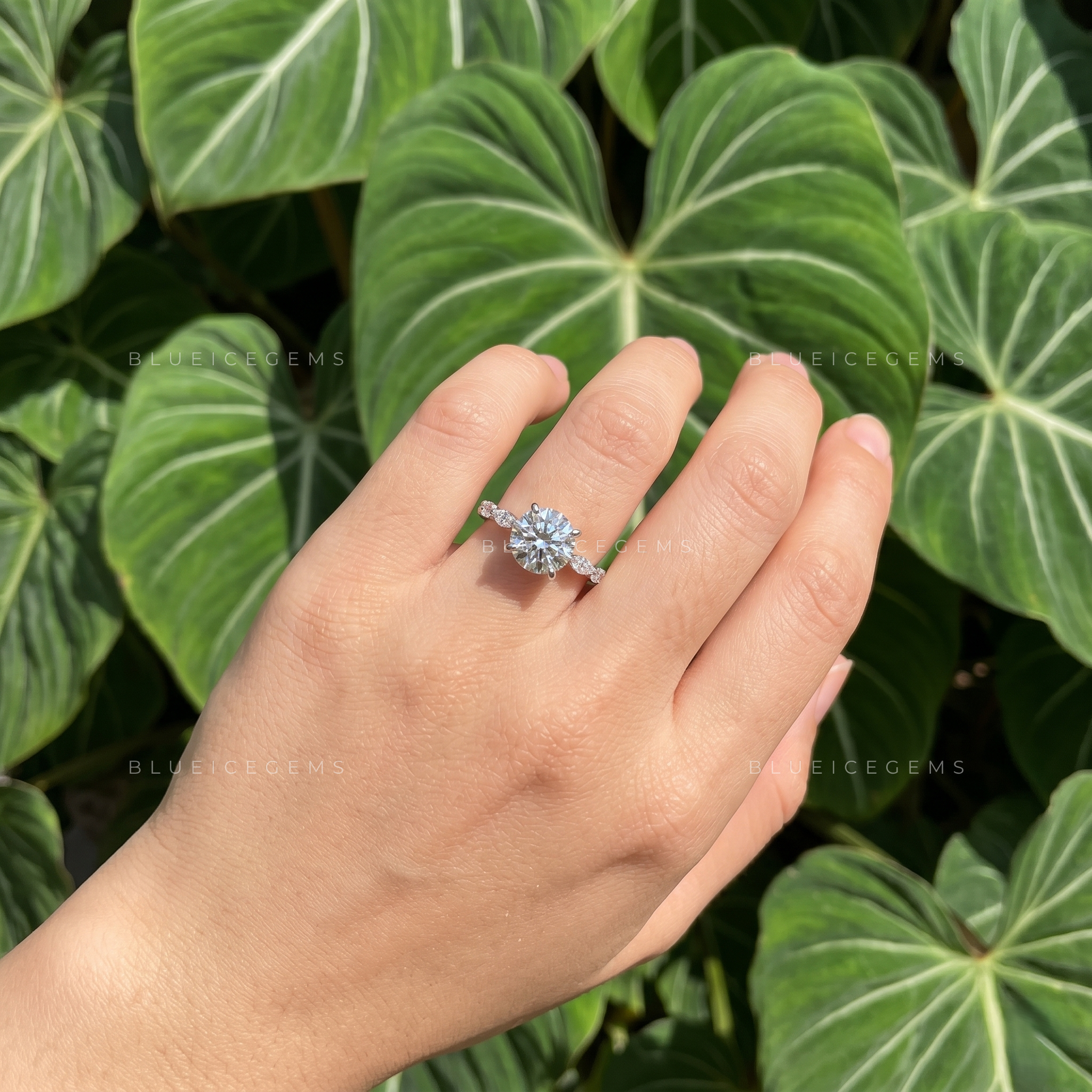 Celestial Radiance Round Cut Pavé Accent Engagement Ring