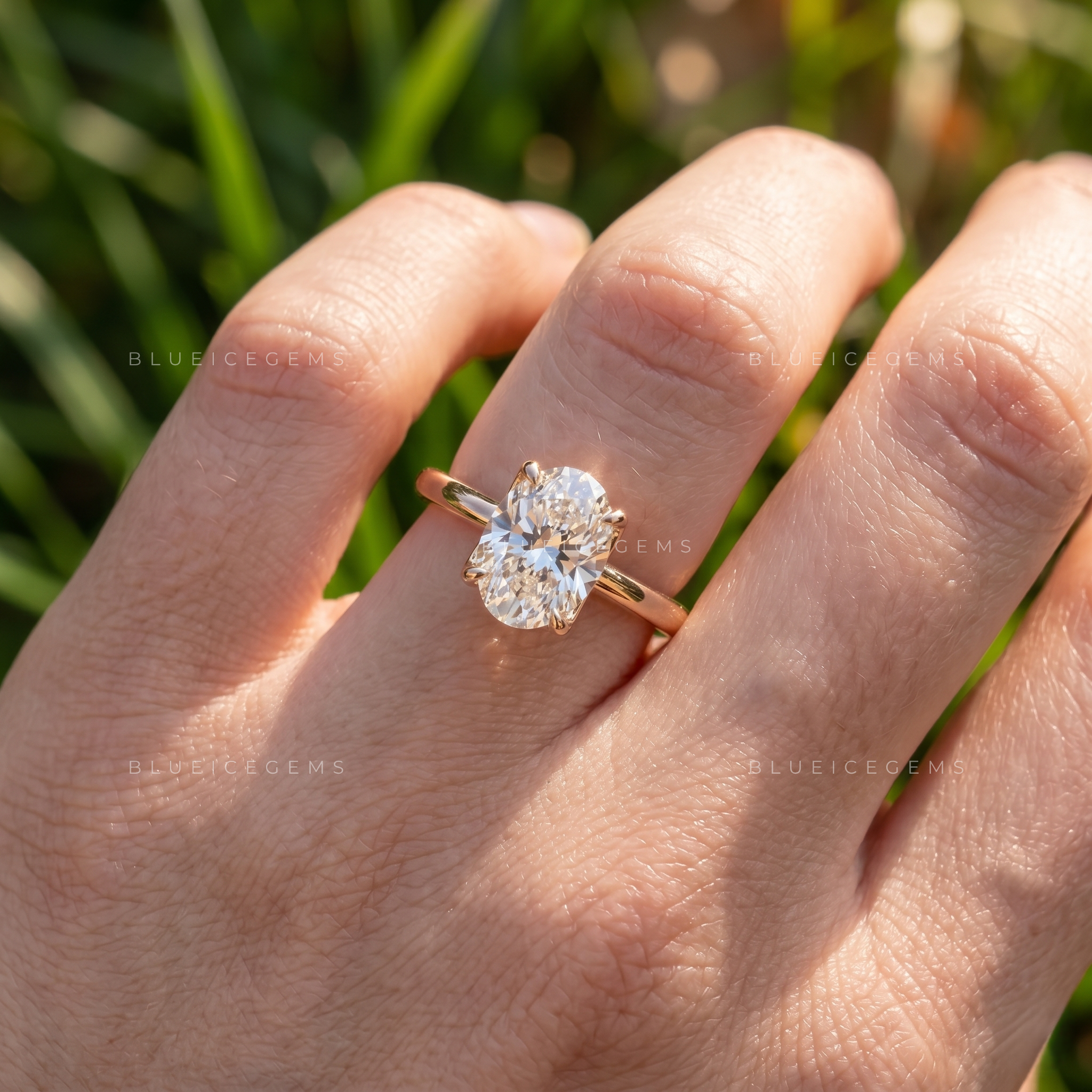 Graceful Oval Cut Hidden Halo Solitaire Statement Engagement Ring
