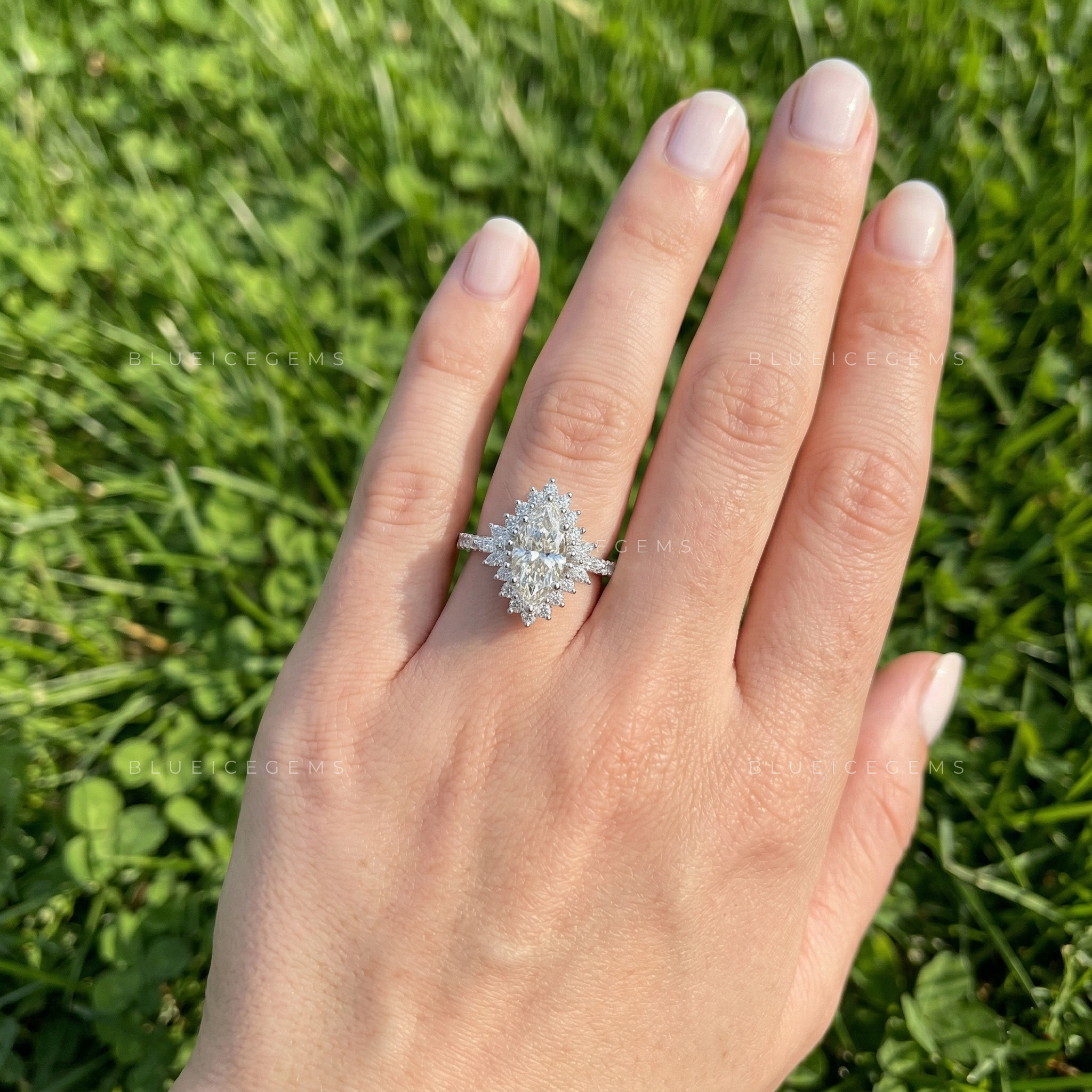 Graceful Splendor Marquise Cut Cluster Engagement Ring