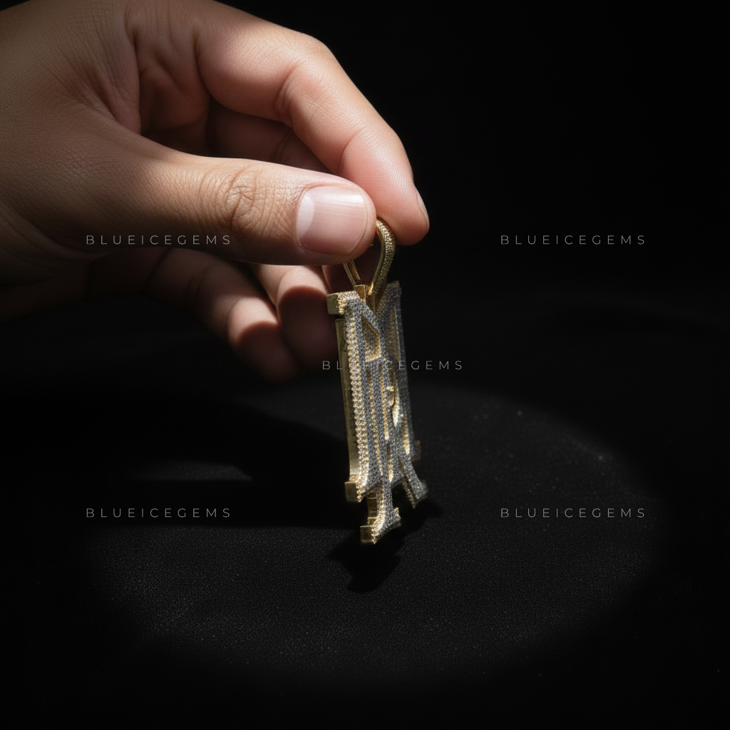 The "MR" Monogram: Gothic Block Architecture & Multi-Layered Iced-Out Sovereign