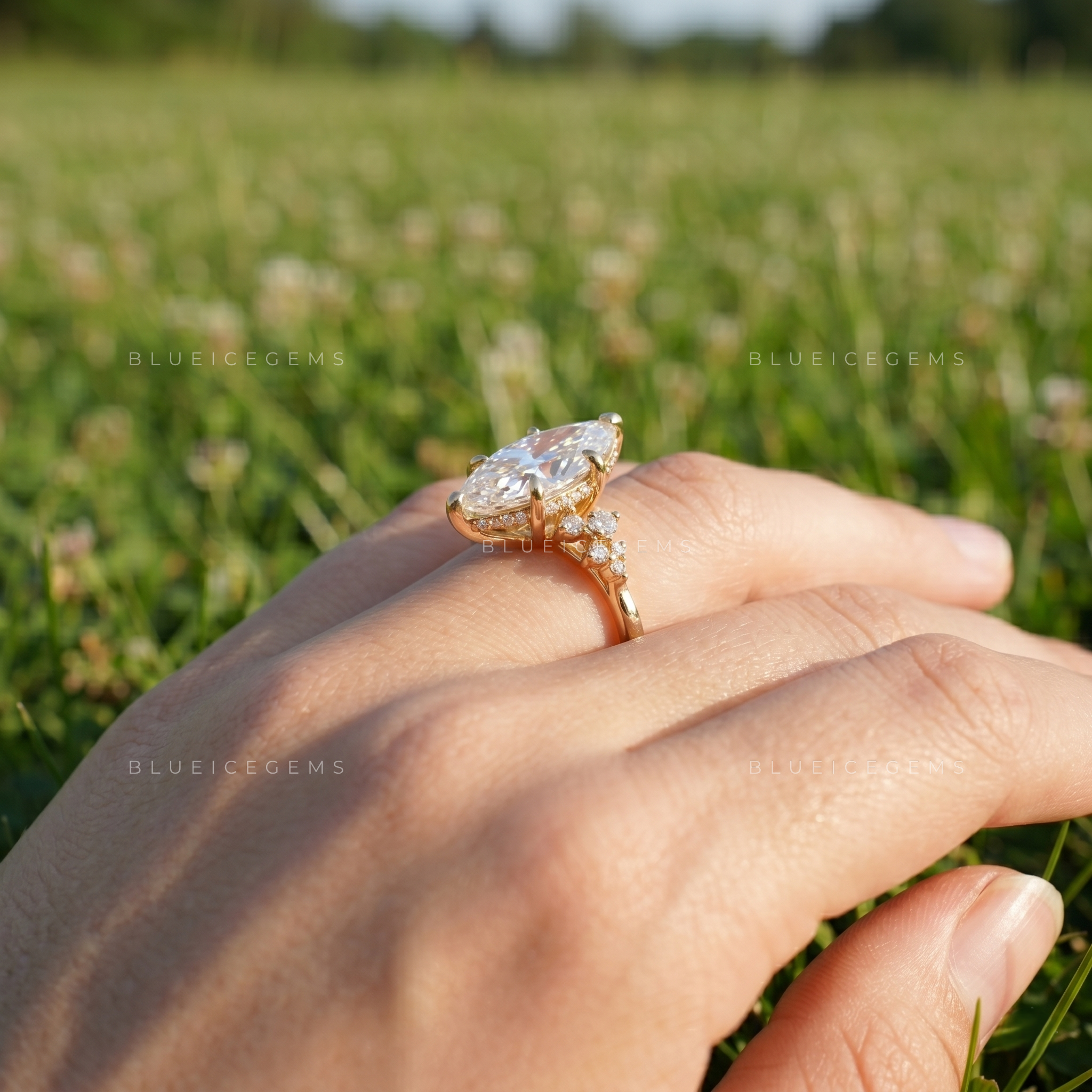Elegant Whisper Marquise Brilliant Cut Hidden Halo Pave Engagement Ring