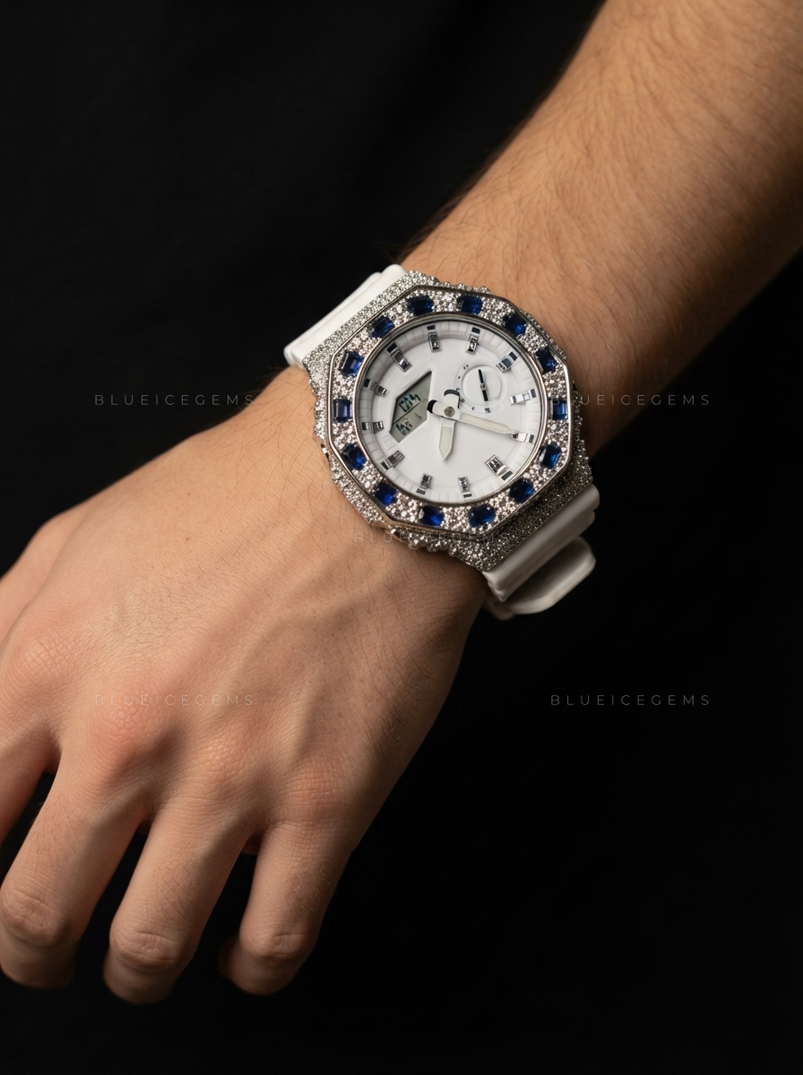 Snowfall Sapphire Luxe Iced Watch – 12.77 CT Moissanite