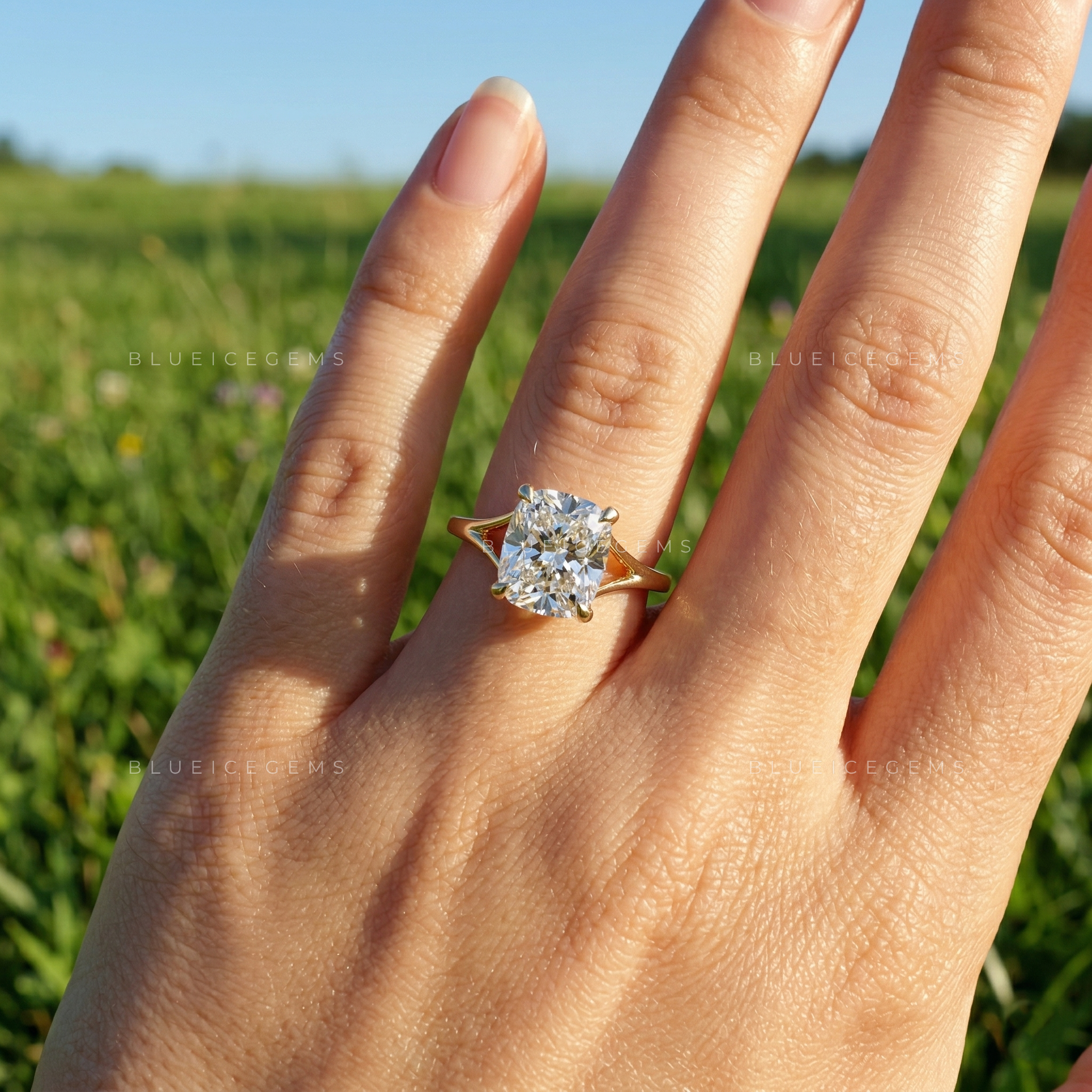 The "Infinite Grace" Elongated Cushion: Split Shank Solitaire Statement