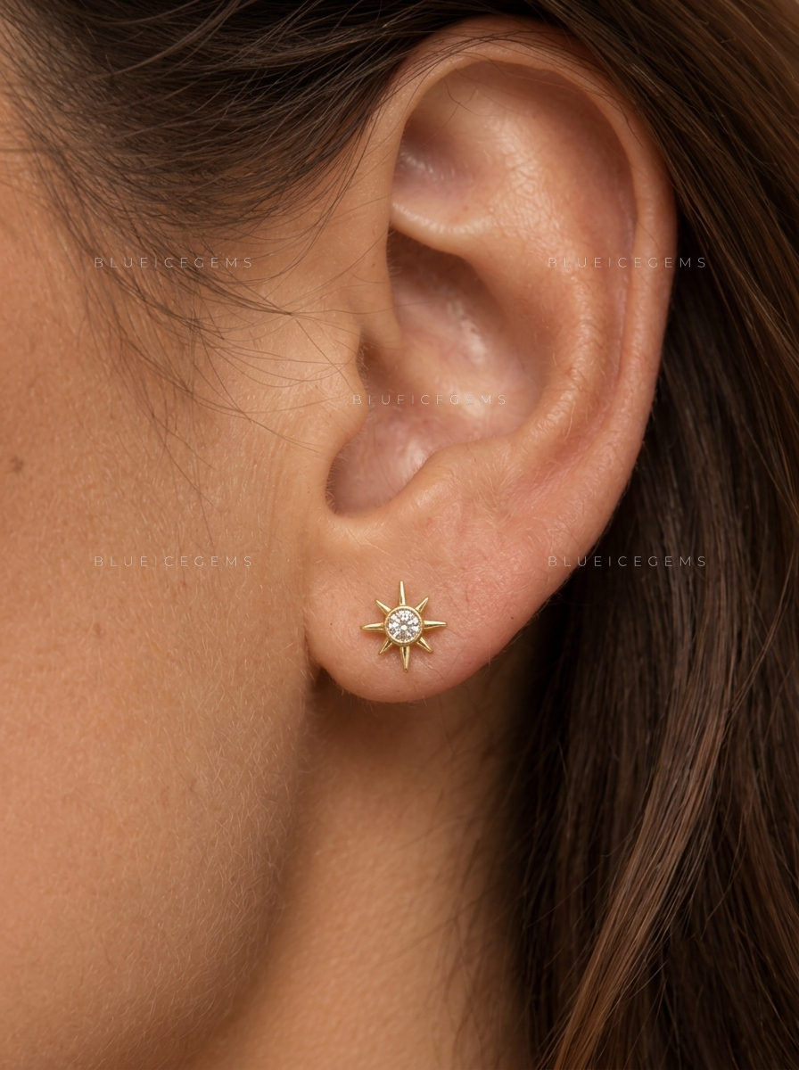 Diamond Starburst Bezel Stud Earrings