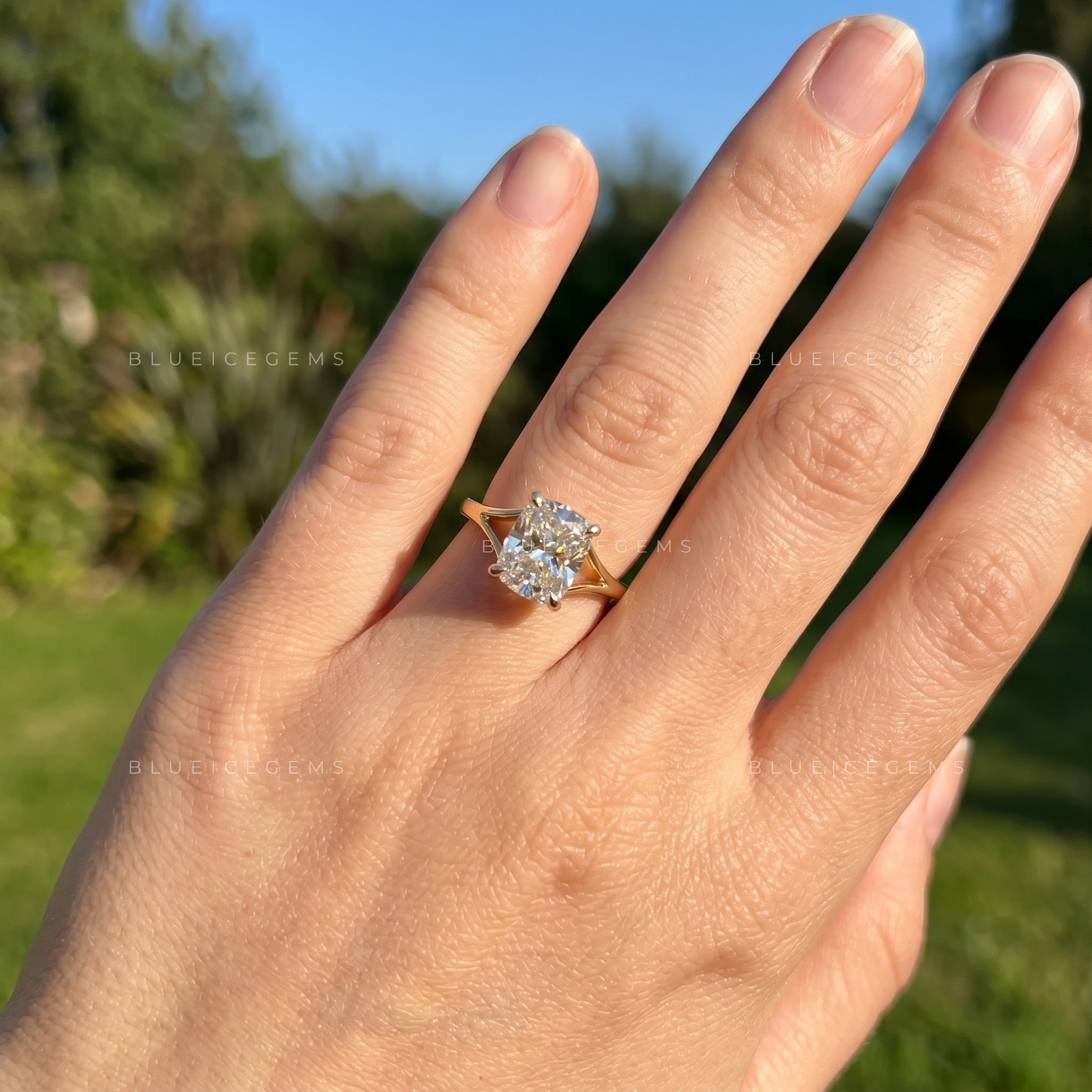 Refined Elongated Cushion Cut Split Band Solitaire Keepsake Ring