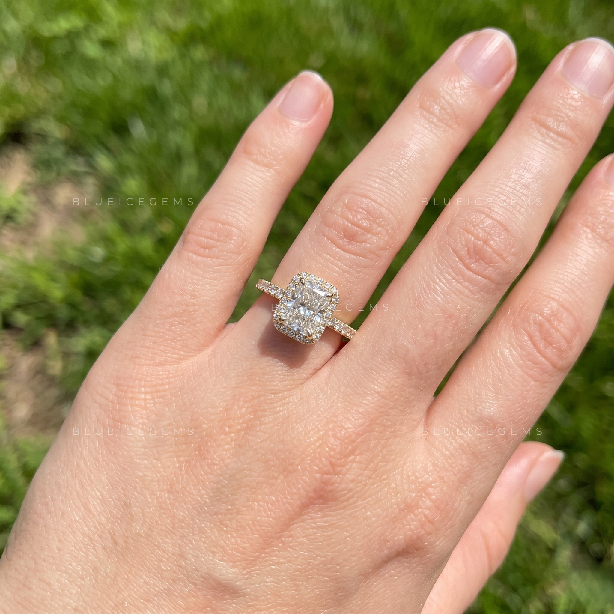 Shimmering Halo Radiant Brilliant Cut Engagement Ring