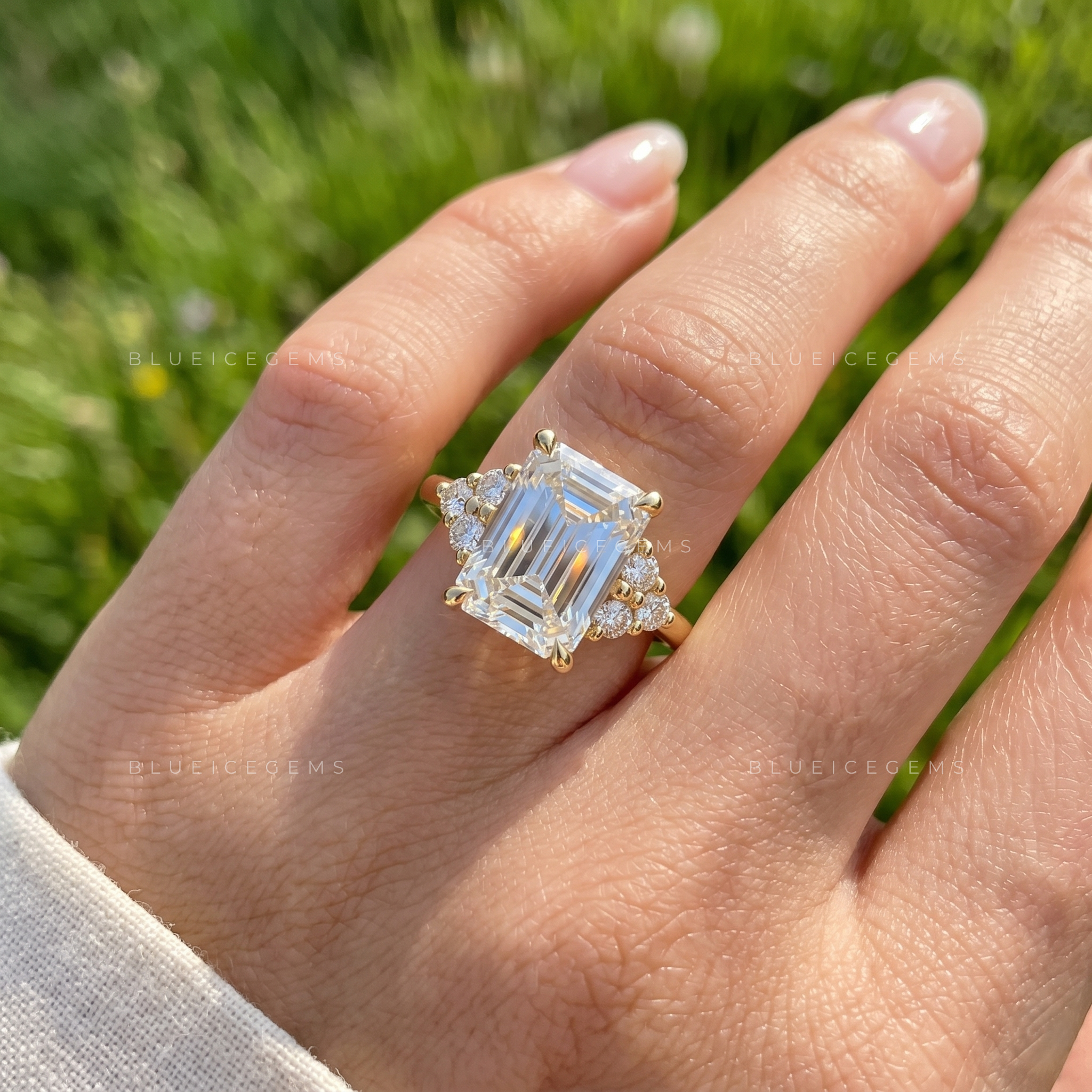 Modern Elegance Emerald Cut Accent Engagement Ring