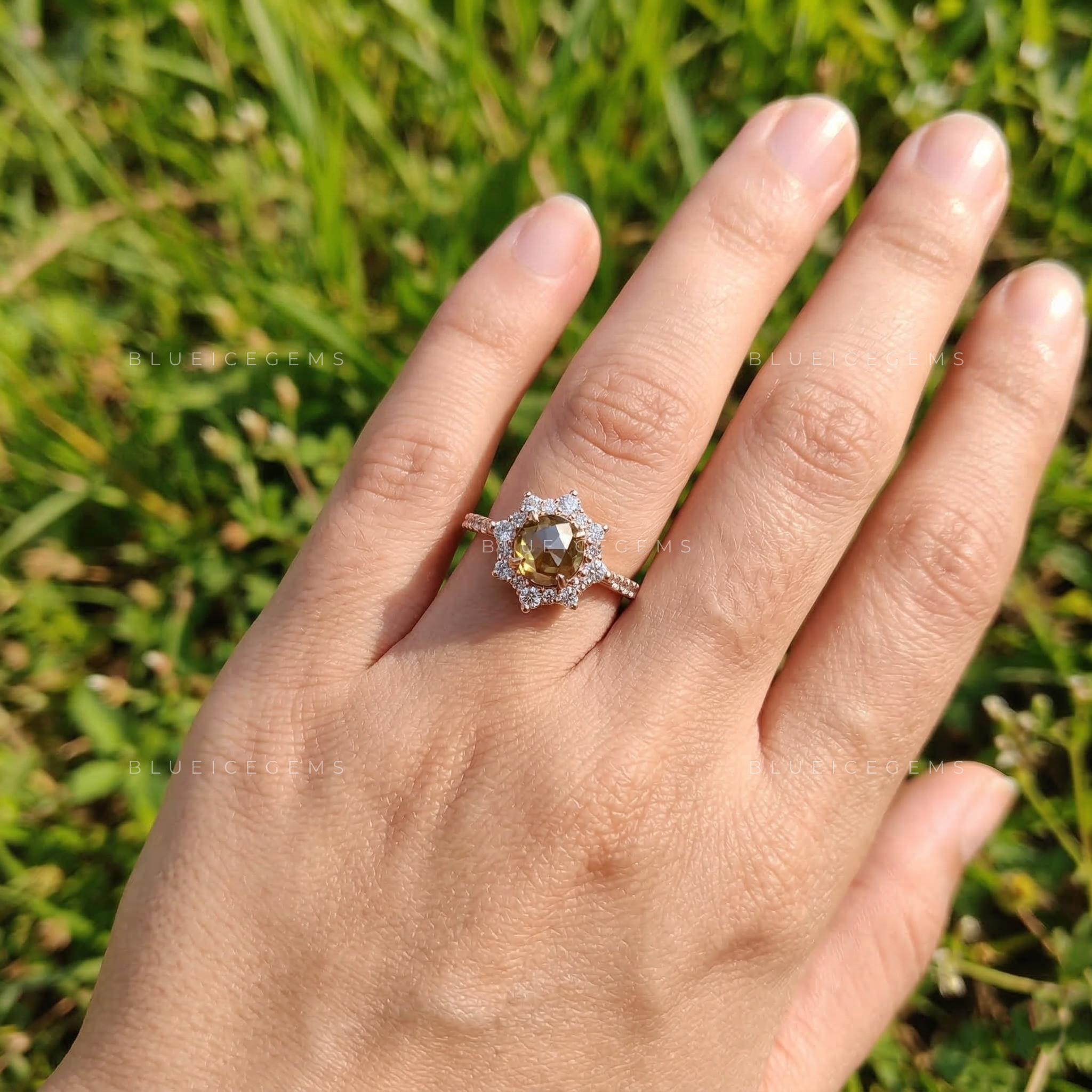 Golden Hour Round Rose Cut Champagne Ring