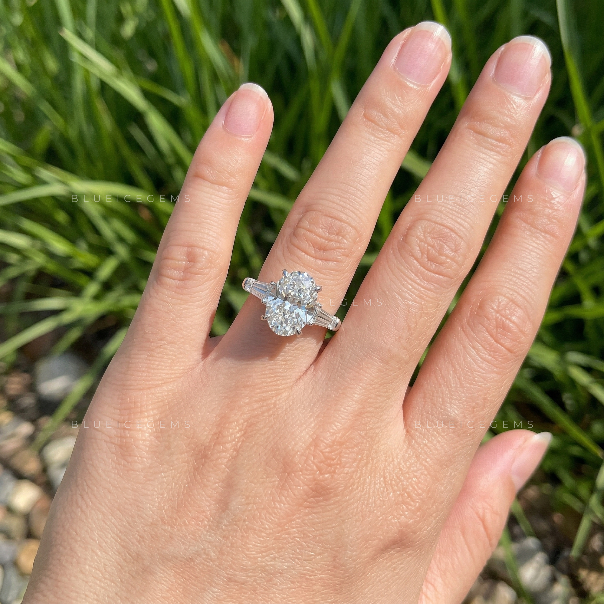 Timeless Elegance Oval and Tapered Baguette Trilogy Engagement Ring