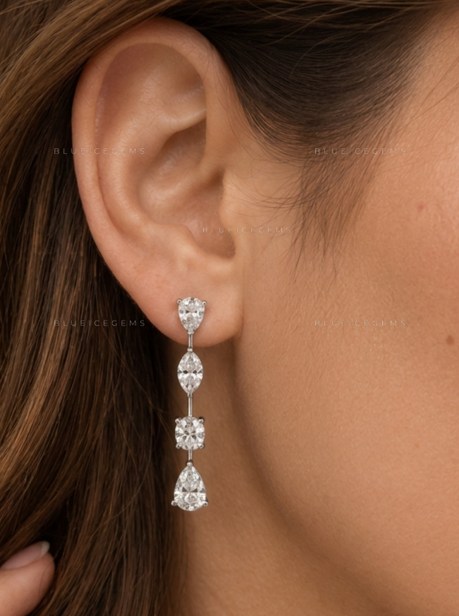 Mixed-Shape Diamond Cascade Drop Earrings