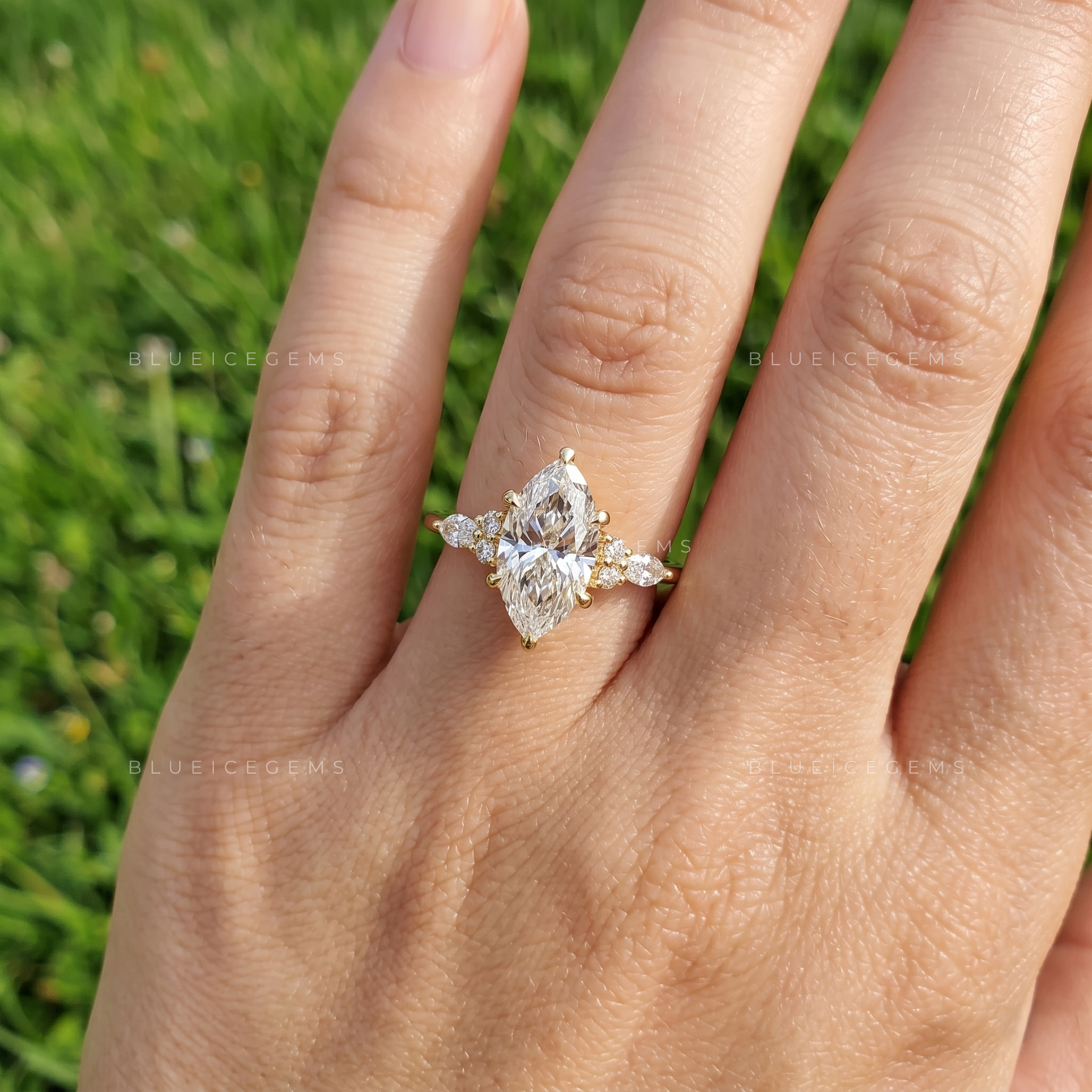 Opulent Harmony Marquise and Round Cluster Accent Engagement Ring